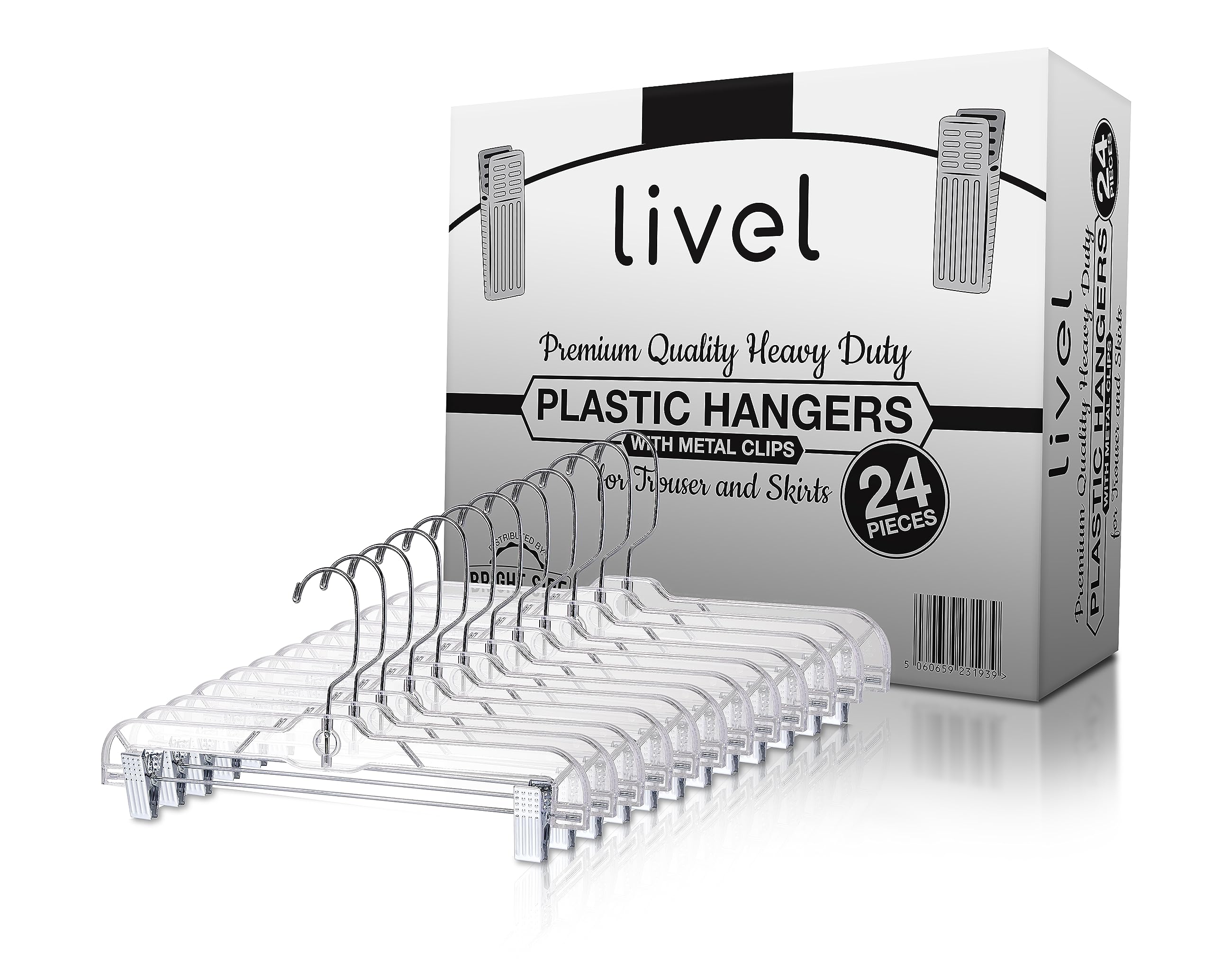 Livel Transparent 24 Premium Hangers With Clips For Skirts And Trousers | Versatile Wardrobe Organization | Space-Saving Design | Durable Plastic And Stylish Design