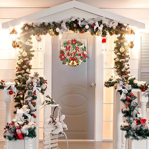 Miniatura 3 de Corona de madera para puerta delantera, porche, ventana, decoración para colgar en la pared (XMAS)