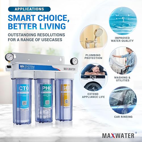 Miniatura 5 de Max Water Sistema de filtración de agua estándar de 3 etapas (bueno para proteger el hogar de incrustaciones y corrosión) de 10 pulgadas para toda