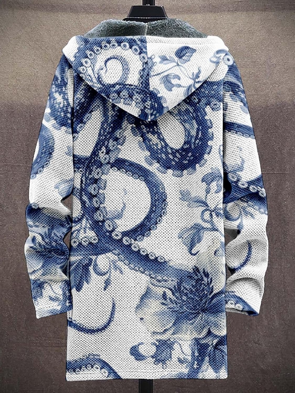 2025 Men's Ethnic Pattern Hooded Jacket Long Cardigan Hoodies Full Zip Vintage Knitted Zipper Coat with Pocket - Image 2