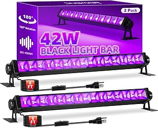 42W Black Light Bar for Glow Party, Blacklights with 6ft Cord, Plug, and Switch for Glow Party, Stage Lighting, Neon Party, Halloween Decorations, 2 Pack
