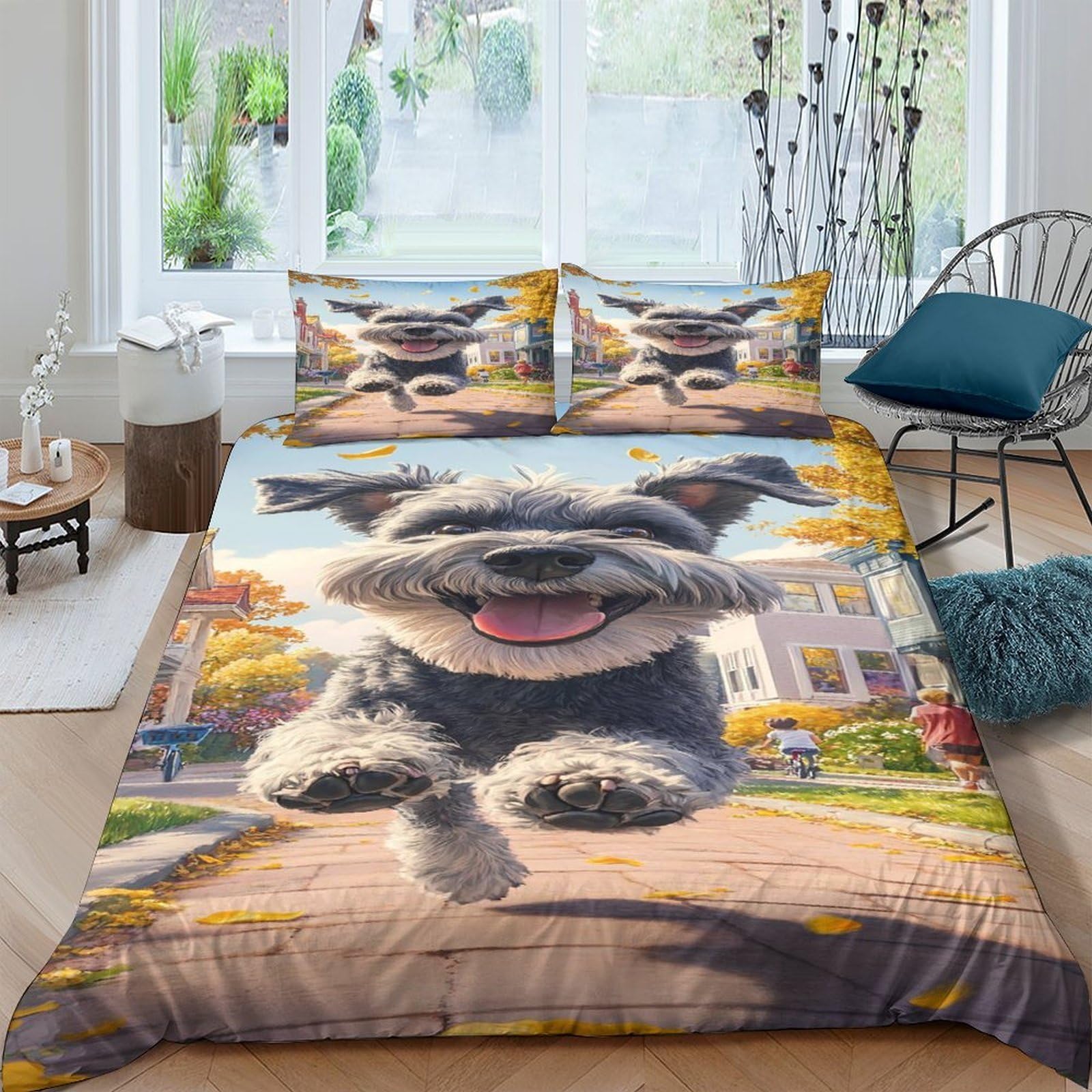 Ctjqhvkz Style-1 3D Printed Happy Dog Fitted Sheet Microfiber Soft Breathable Cartoon Street Bed Cover For Bedroom Dorm Decor Single（135X200cm）