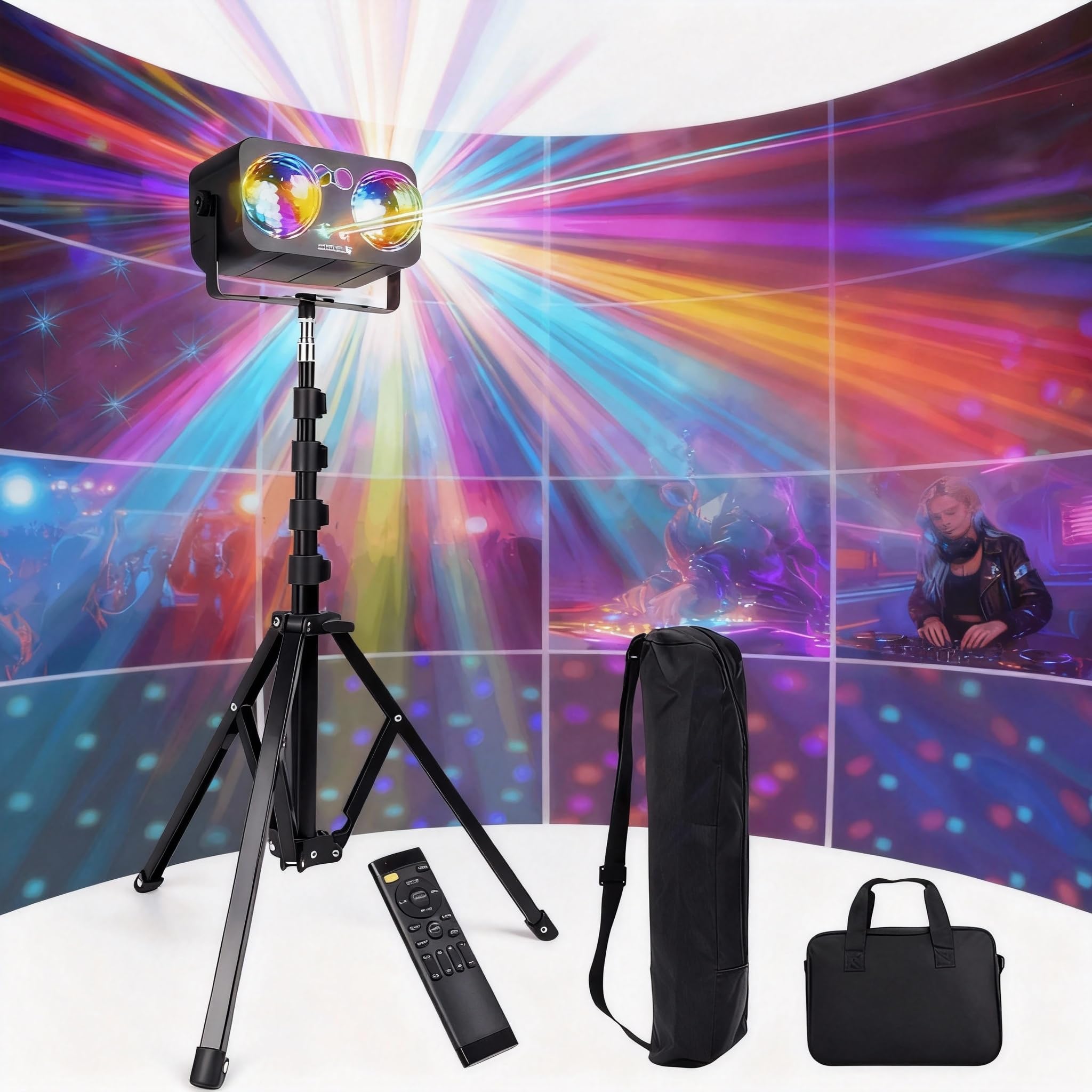 Luci da discoteca LED RGB 6 in 1 con supporto e telecomando, controllo musicale, portatili per feste ed eventi