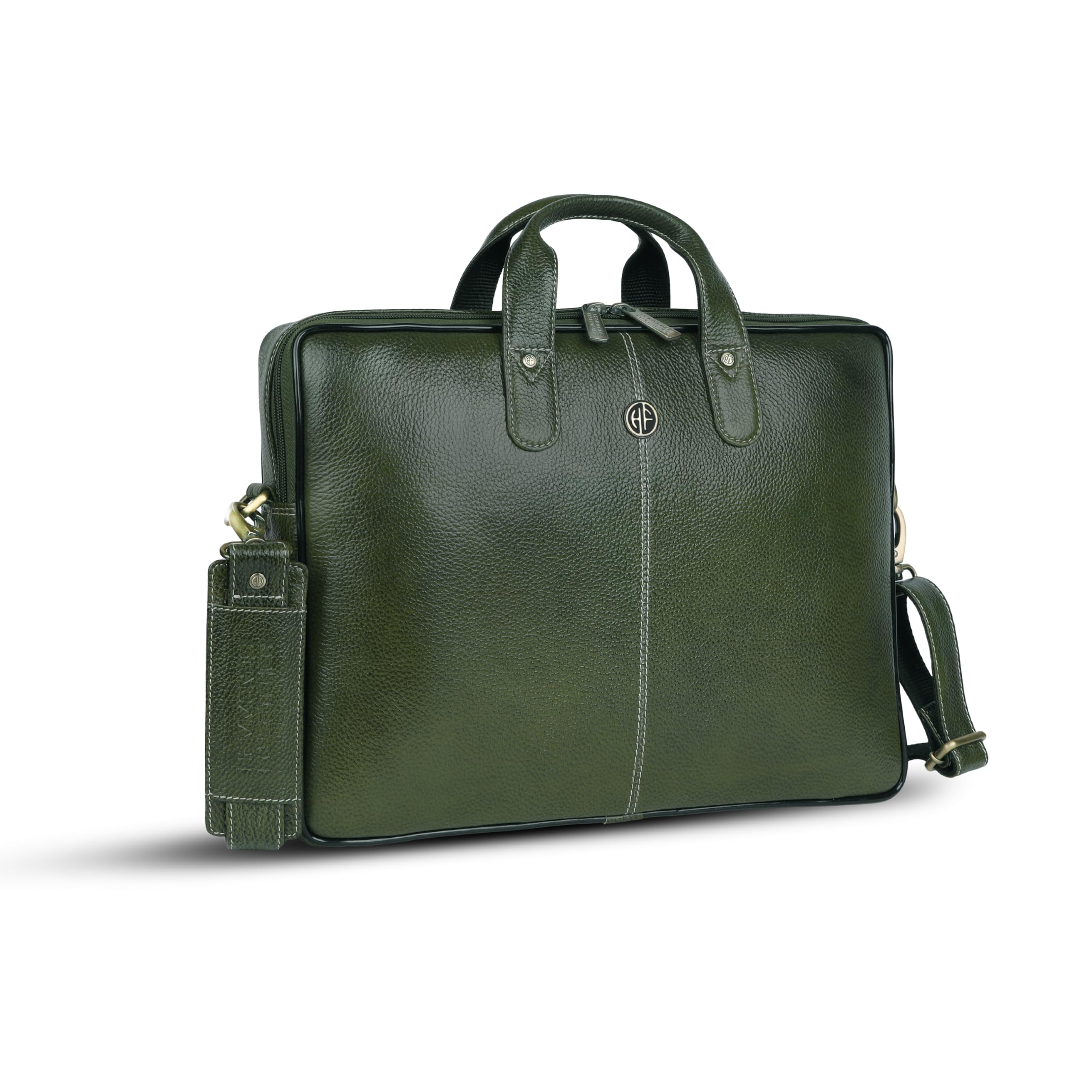 HAMMONDS FLYCATCHER Genuine Leather Office Bag for Men - 15.6 Inch Laptop Bag for Men, Professional Leather Bag for Men - Adjustable Straps and Multiple Compartments - 1 Year Warranty - Olive Green