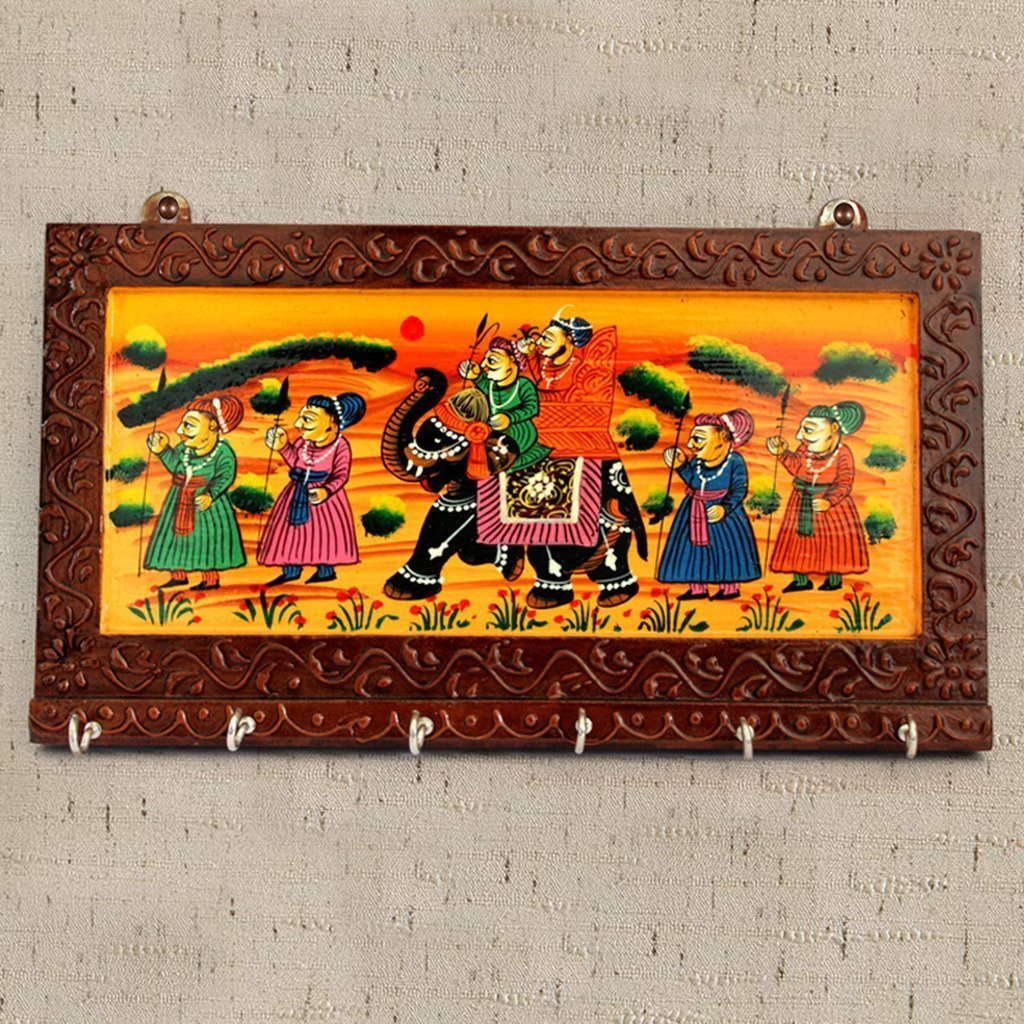 Paartha Saarthi Saarthi Rajasthani Ethnic Wooden Handcrafted Key Holder|Wall Hanging Key Stand Cum Showpiece For Wall Décor/Room Décor|Dhola Maru Key Hanger|Key Stand|Vintage Key Holder - 5 Hooks-image-11