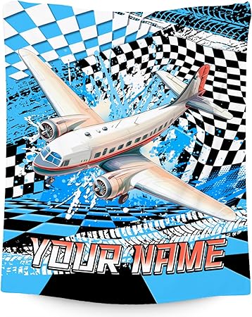 Boys Blanket Gifts, Personalized Kids Blanket with Name, Fluffy Flannel Throw for Son Grandson, Custom Airplane Gifts for Toddler, 30"x40"