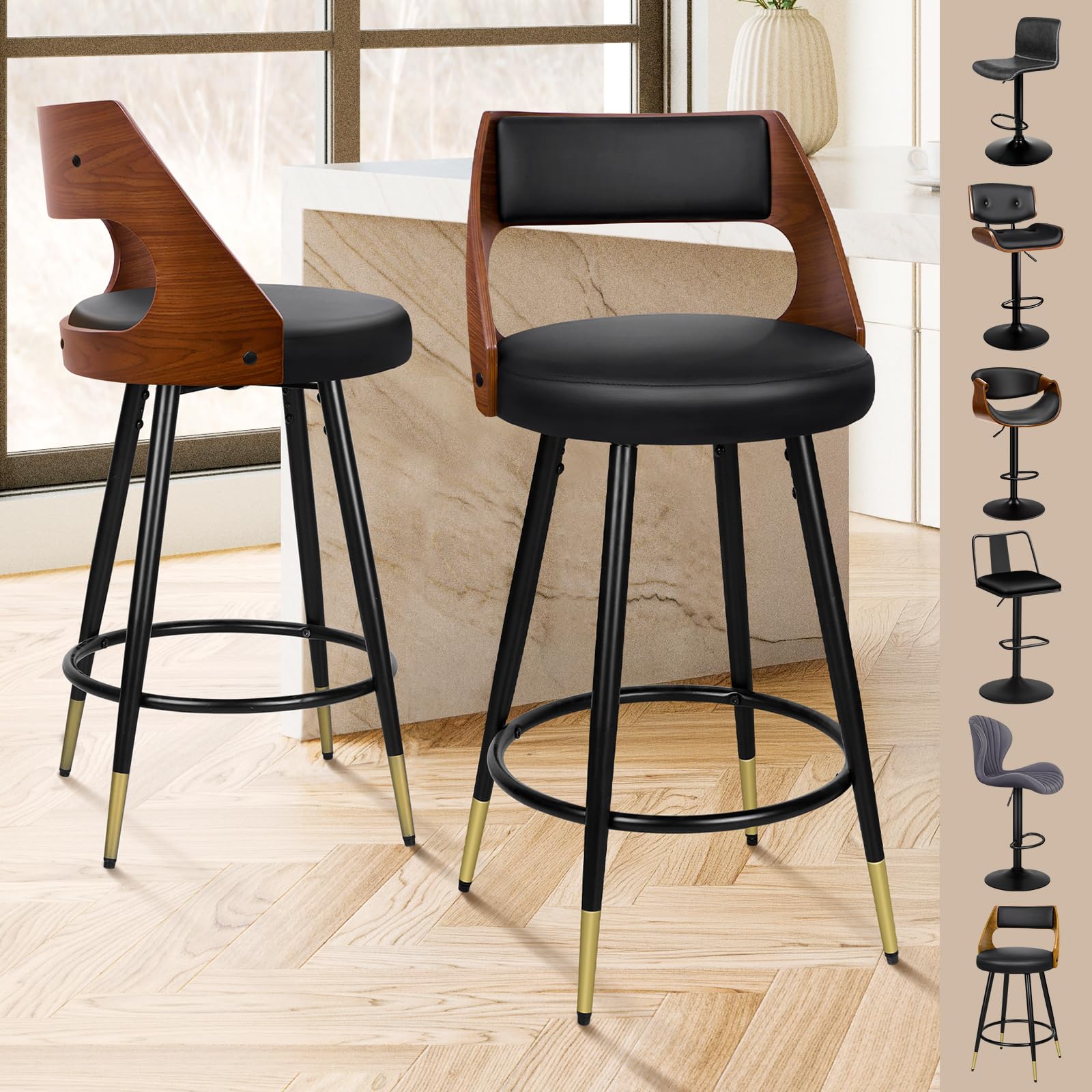 ALFORDSON Sgabello Da Bar Girevole In Legno E Pelle PU Bianca Regolabile 61-82 Cm