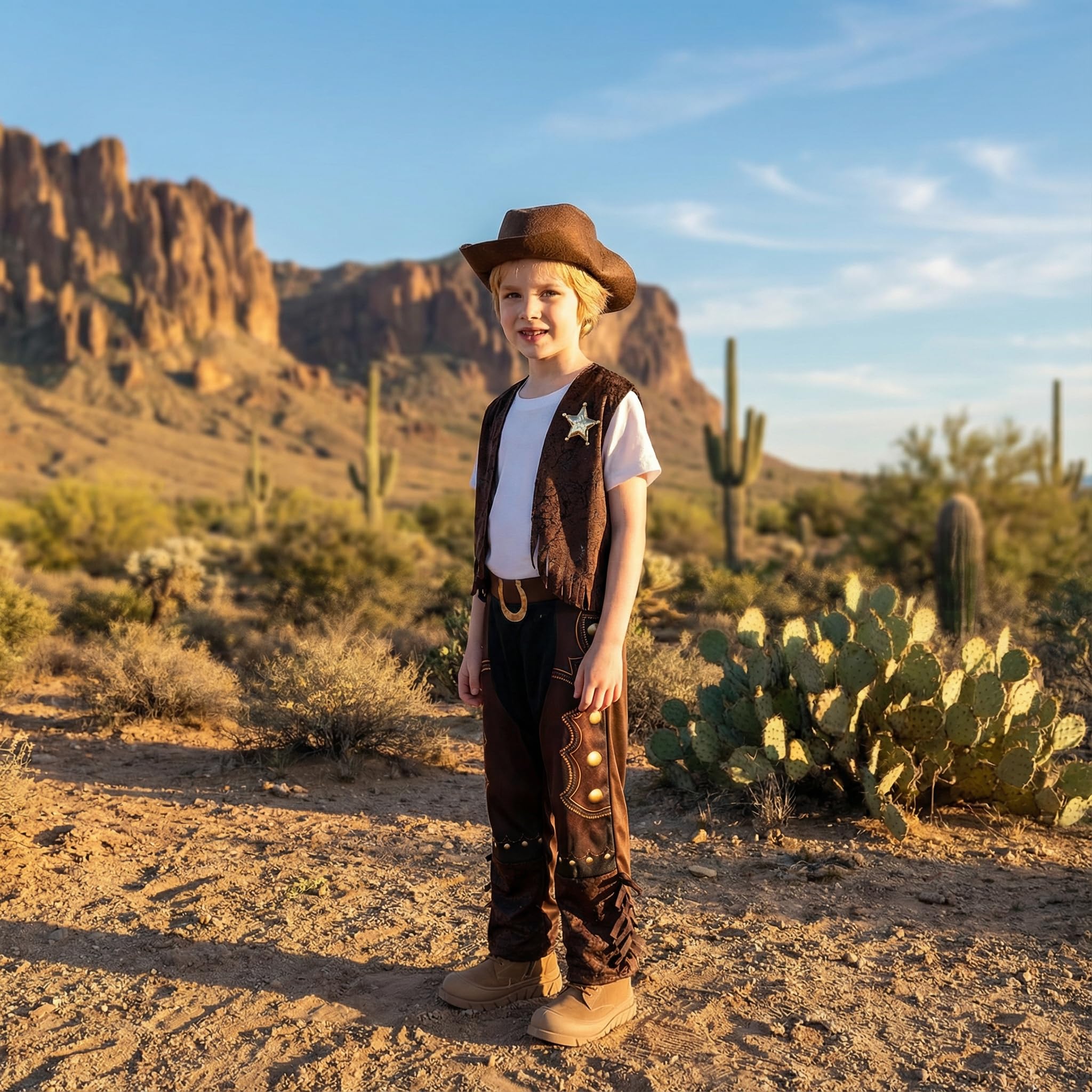 Webeasy Western Cowboy Costume for Kids Kids Cowboy Outift Wild Western Cosboy Fancy Dress - Role Play, Halloween, Parties Events - Image 2
