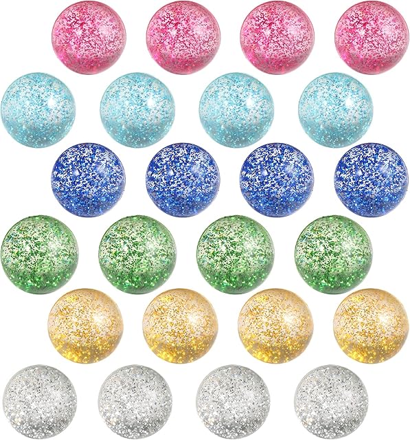 Pllieay 24pcs Glitter Bouncy Balls, 32mm 6 Colors Bouncy Balls, Bouncy Balls for Kids Party Bags, Bright Bouncy Balls for Kids, Party Bag Fillers, Gift Bag Filling, Christmas Gifts