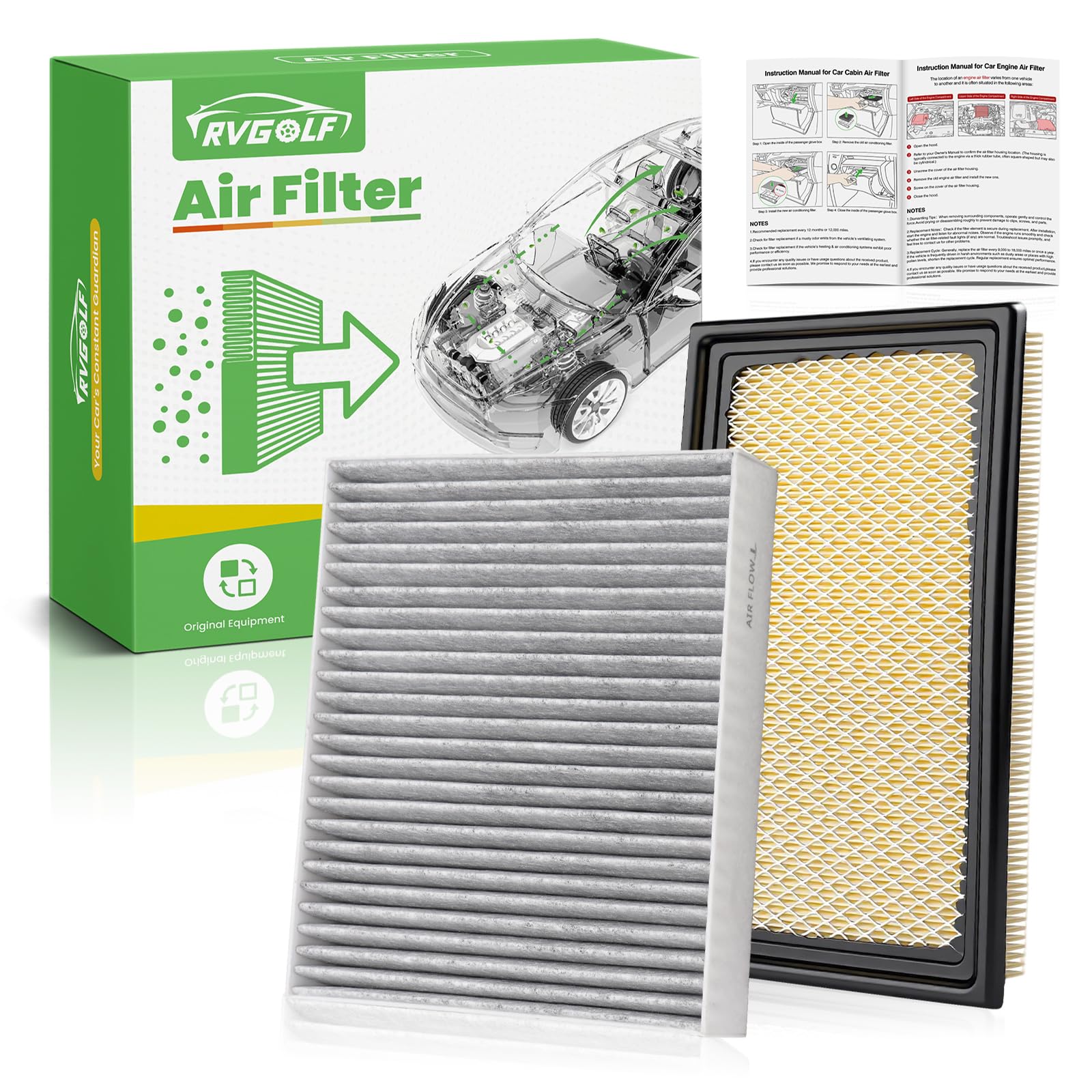 RVgolf Engine+Cabin Air Filters Fit for Explorer 2011-2019, Flex 2010-2019, Fusion 2010-2012, Taurus 2009-2019, MKT 2010-2019 Engine Air Filter