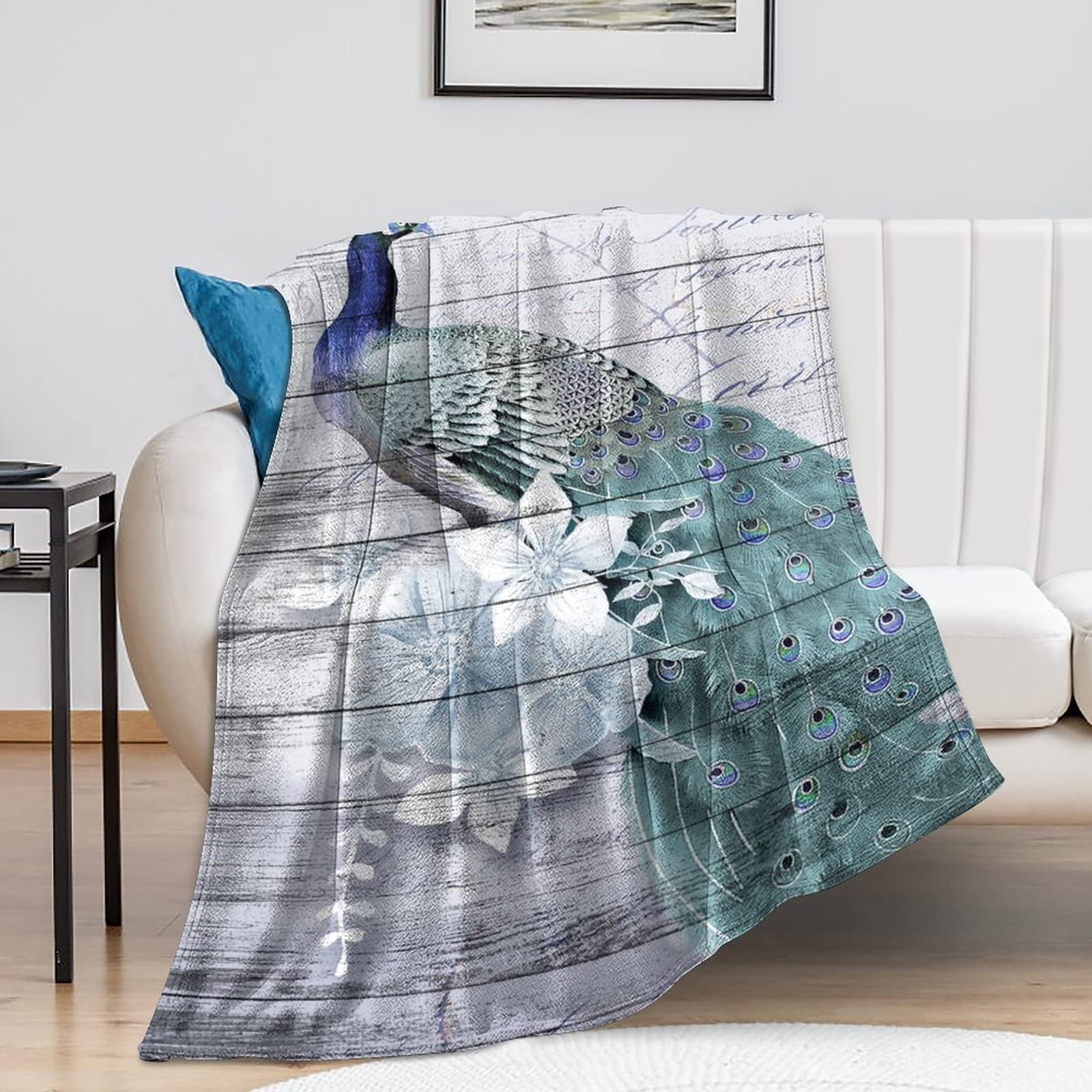 Couverture polaire motif paon 150x200cm pour adulte et enfant