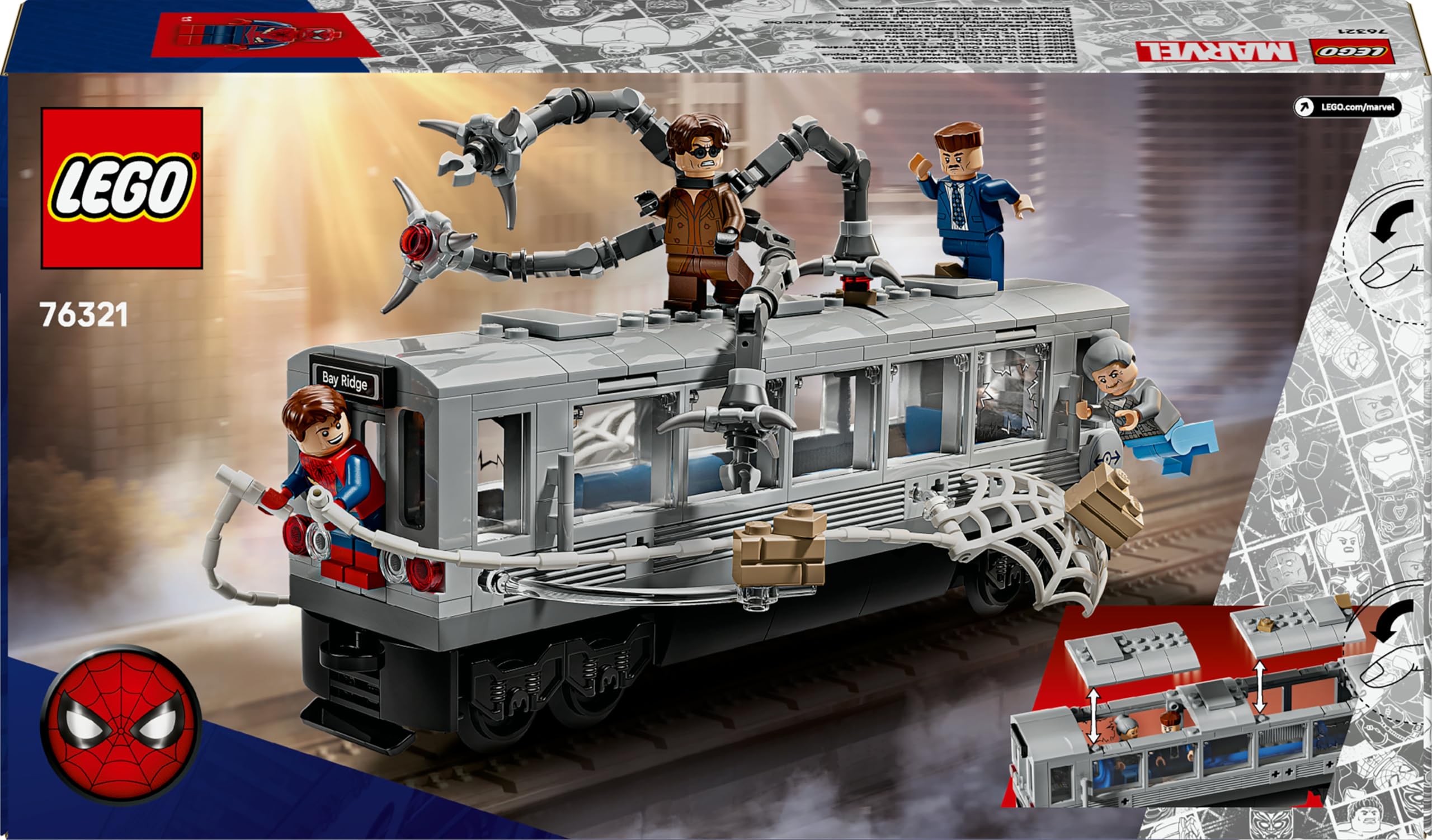 LEGO ǀ Marvel Spider-Man vs. Doc Ock: Escena del Tren Subterráneo - Juguete de Superhéroes con 4 Minifiguras - Regalo Coleccionable para Niños de 9+ Años Fans de Las Películas 76321