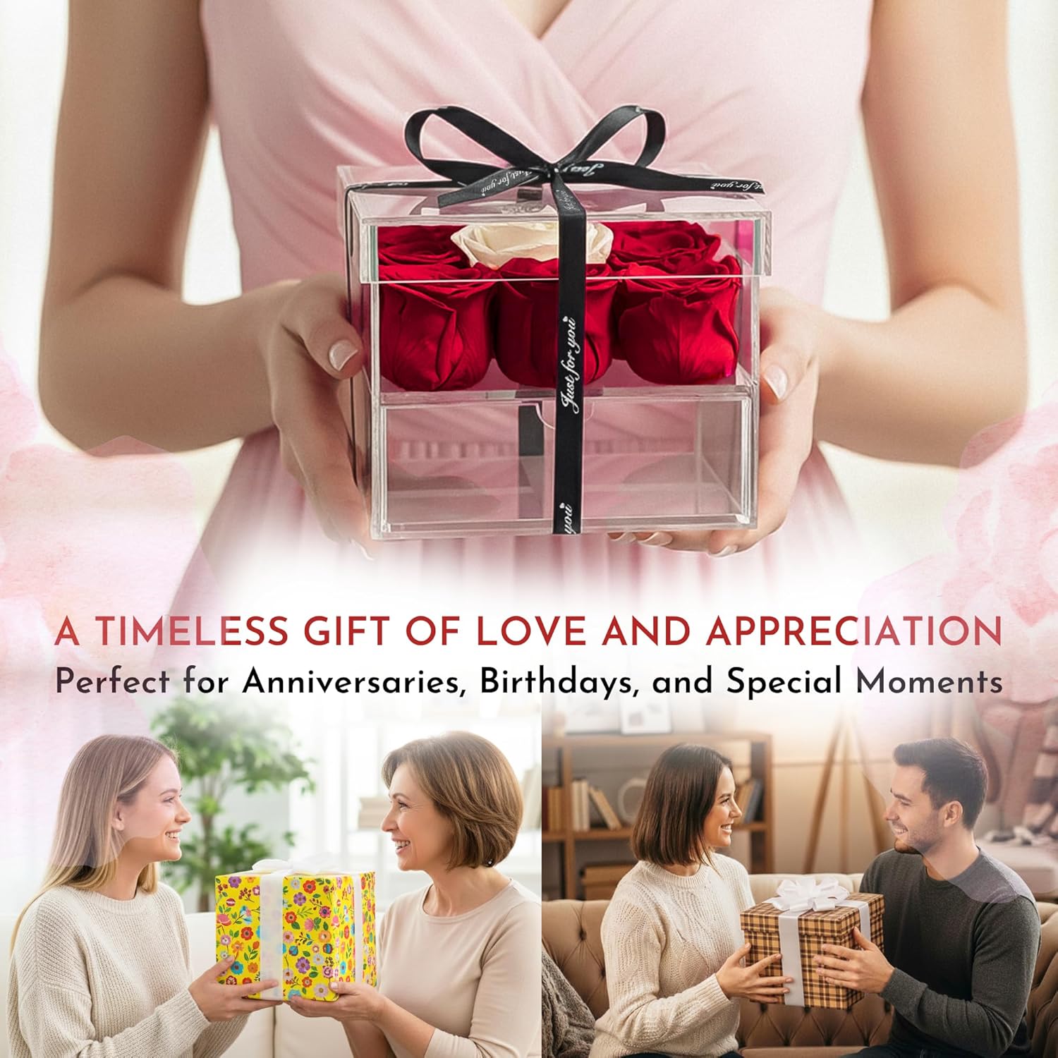 MENANA 9 Roses Preserved Flowers in A Box - Rose Valentines Day, Anniversary, Christmas, Mothers Day, Birthday Gifts for Her, Girlfriend, Wife, Mom, Women - Red Roses in Acrylic Keepsake Box - Image 5