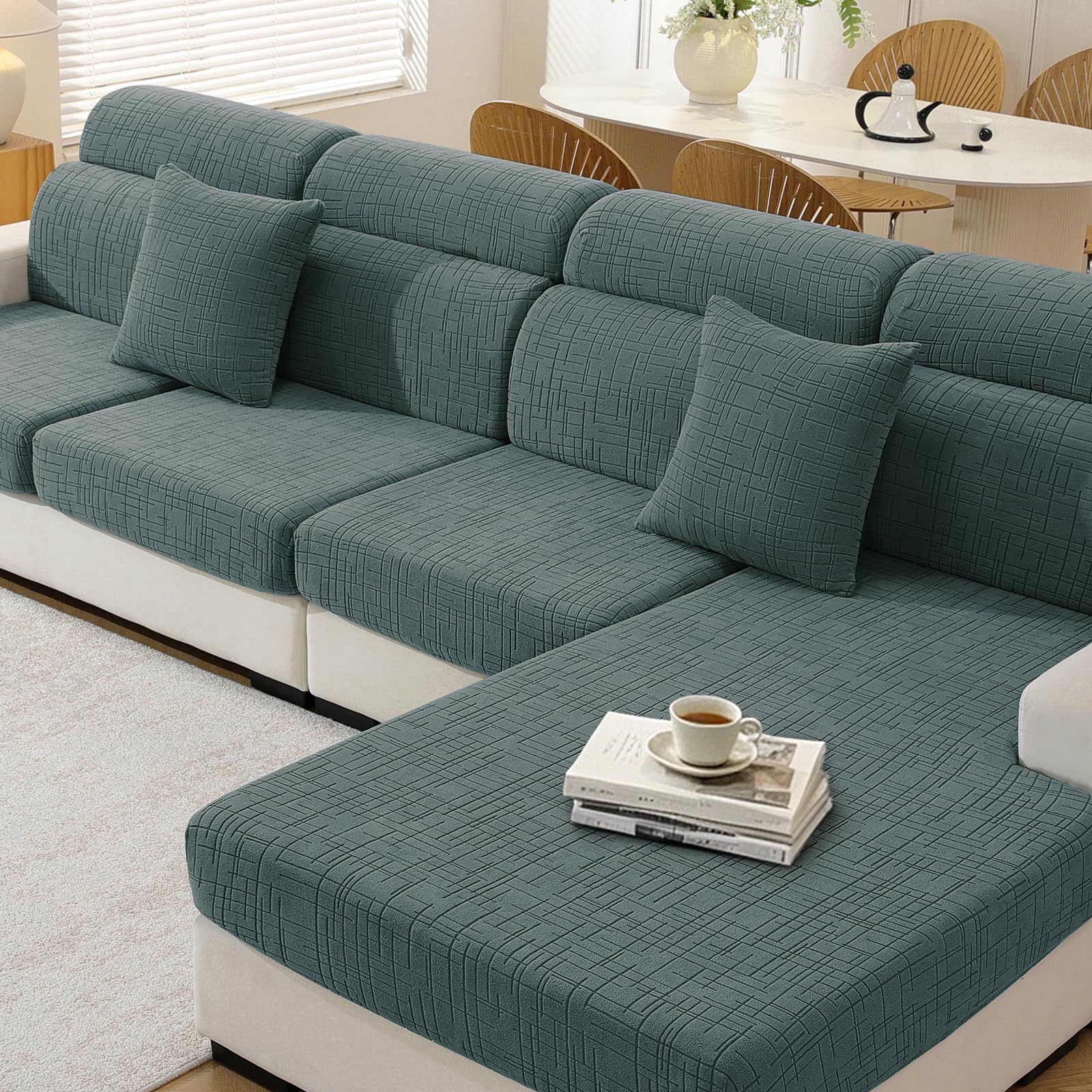 YSTELLAA Funda Asiento Sofa Elástico, Funda Cojin Sofa Antideslizante, Fundas para Cojines Ajustable, Universal Fundas Cojines Separado(Chaise Longue, Verde Oliva) Global Recycled Standard Global Recycled Standard Global Recycled Standard
