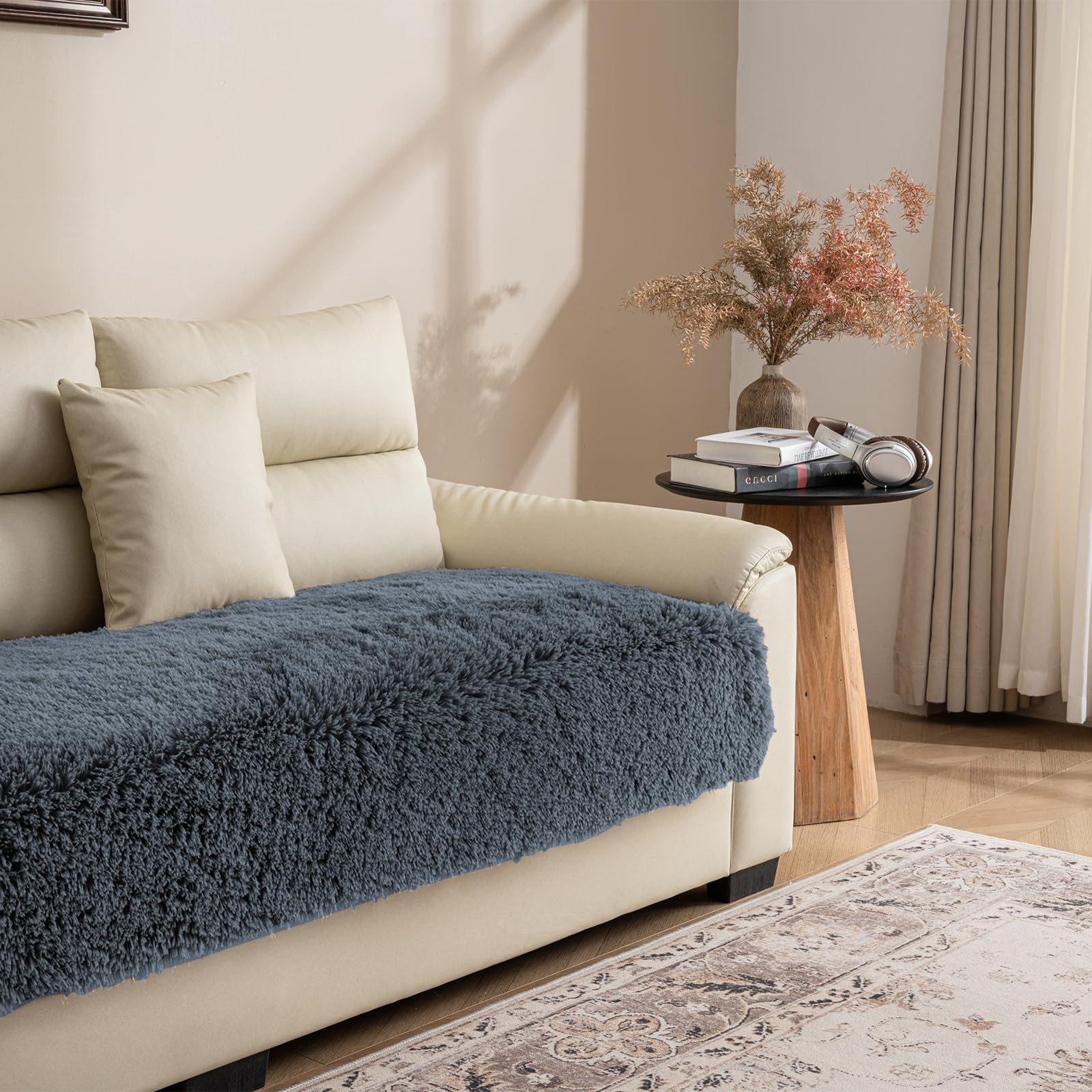 Dogs/Cats Bed Mats, Dog Pad Washable Removable Couch Cover with Anti-Slip Back, Plush Long Fur Mat, Perfect for Small, Medium and Large Dogs.(Navy