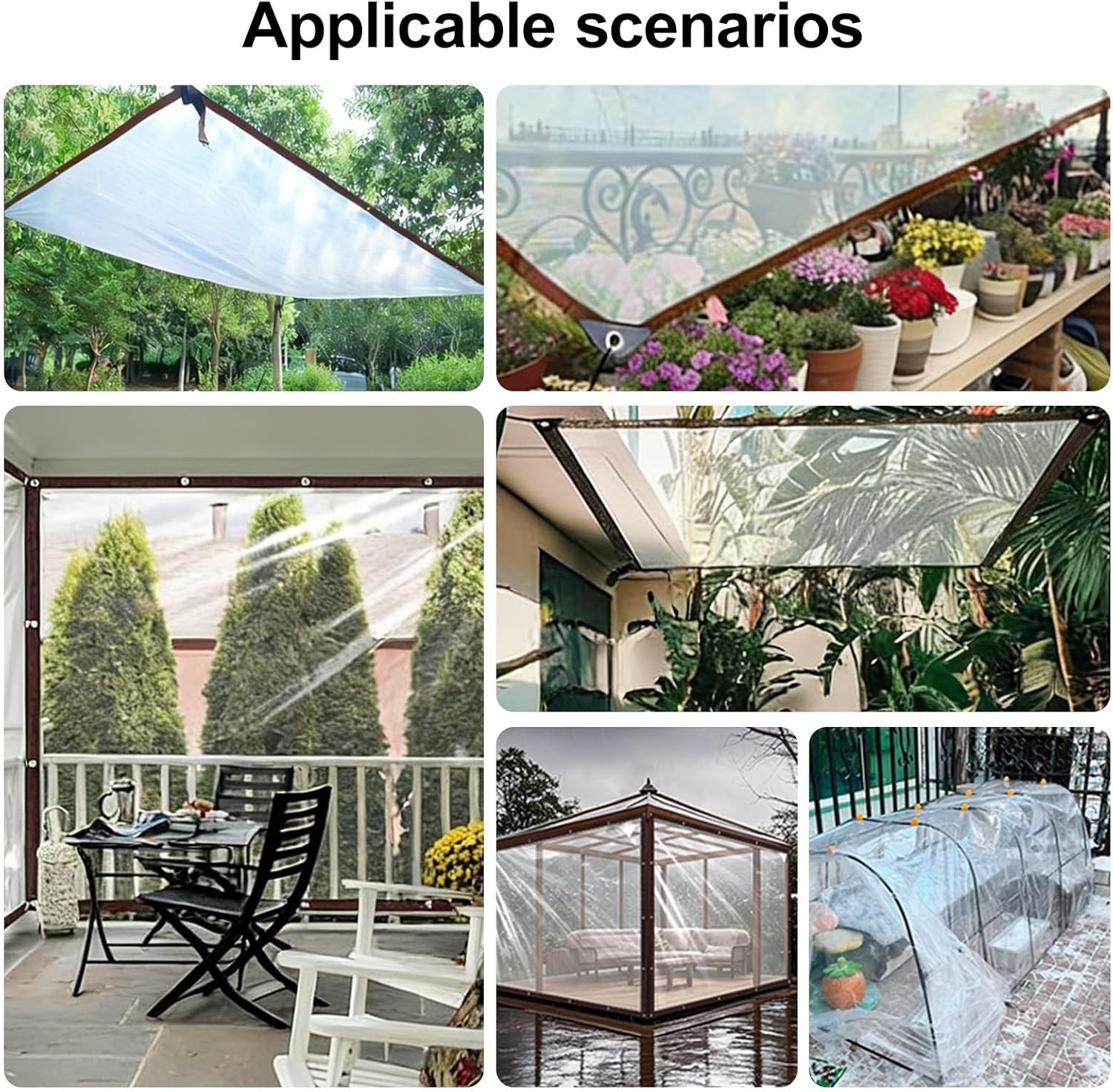 Outdoor Patio Heavy-Duty Tarpaulin with Rustproof Grommets Vinyl Curtain Waterproof Curtain for Patio Covering Henhouse Porch Canopy Plant Camping, Good Light Transmission(5x6m/16.4x19.7ft)