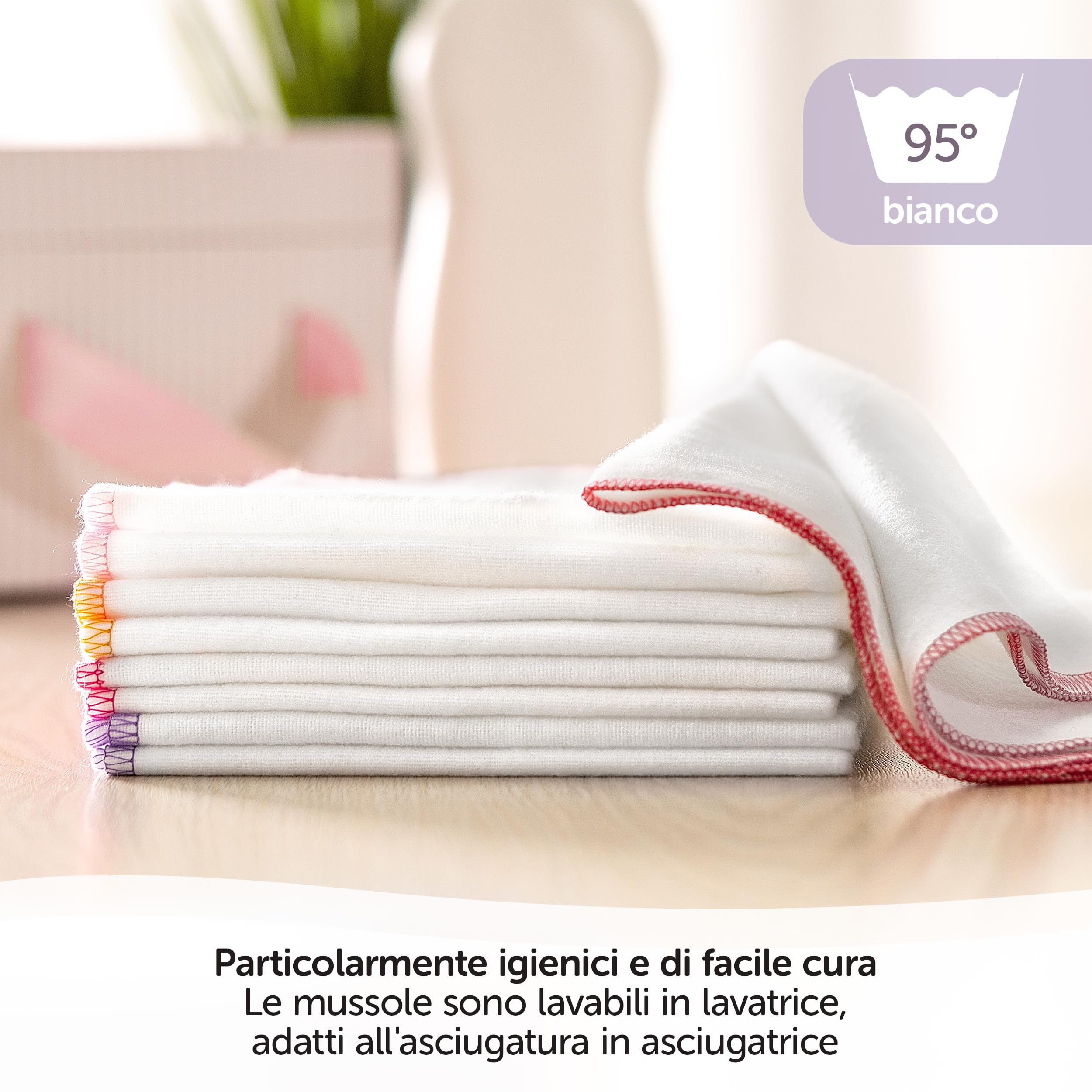 Salviette Neonato 100% Cotone 30x30 cm Oeko-Tex Standard 100 Bianchi Rosa