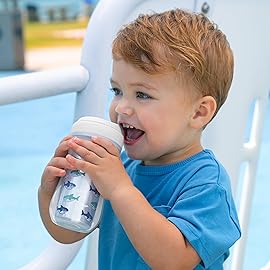 Chicco Double-Wall Insulated Sippy Cup with Bite-Proof Rim Spout and Spill-Free Lid 9oz. | Top-Rack Dishwasher Safe | Easy to Hold Ergonomic Indents | Blue/Sharks, 2pk | 12+ months
