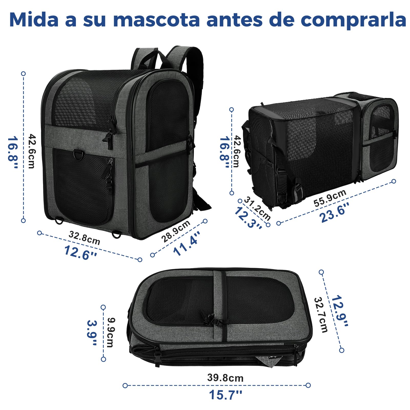 APOLLO WALKER Mochilas para Gatos y Mochilas para Perros, Mascotas Gato Grandes y Pequeñas (2-15 kg),de Malla Transpirable,Ideal Senderismo (Expansión Gris)