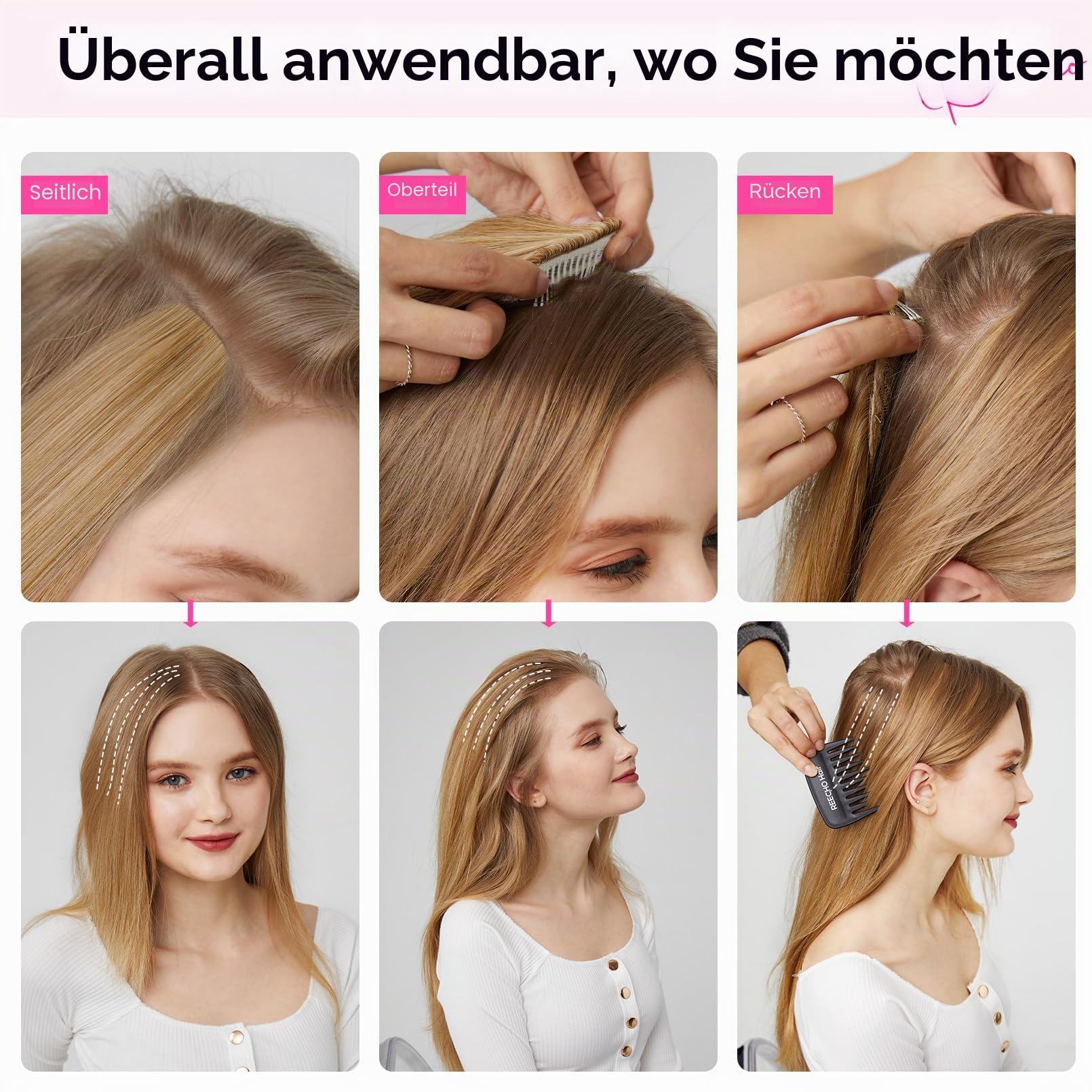 REECHO Clip in Haarteil für Volumen, 2tlg. 20cm Dicke Haarverlängerung für Frauen, Unsichtbare Clip-in Extensions für dünnes Haar & Oberkopf-Volumen, Hitzebeständige Kunstfaser (Vegan)