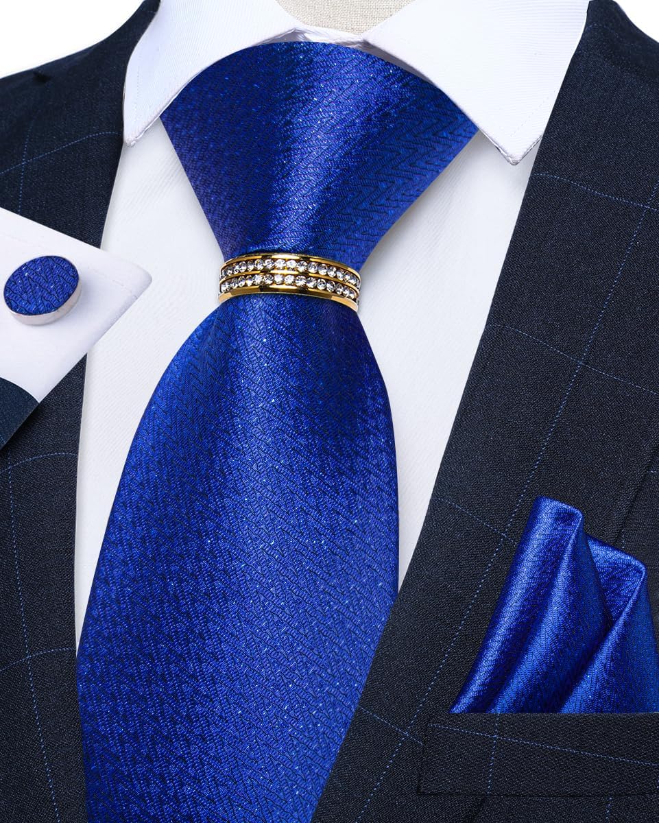 DiBanGu Mens Tie Set Silk Necktie and Gold Tie Ring Pocket Square Cufflinks Formal Business Wedding Ties with Gift Box - Image 3