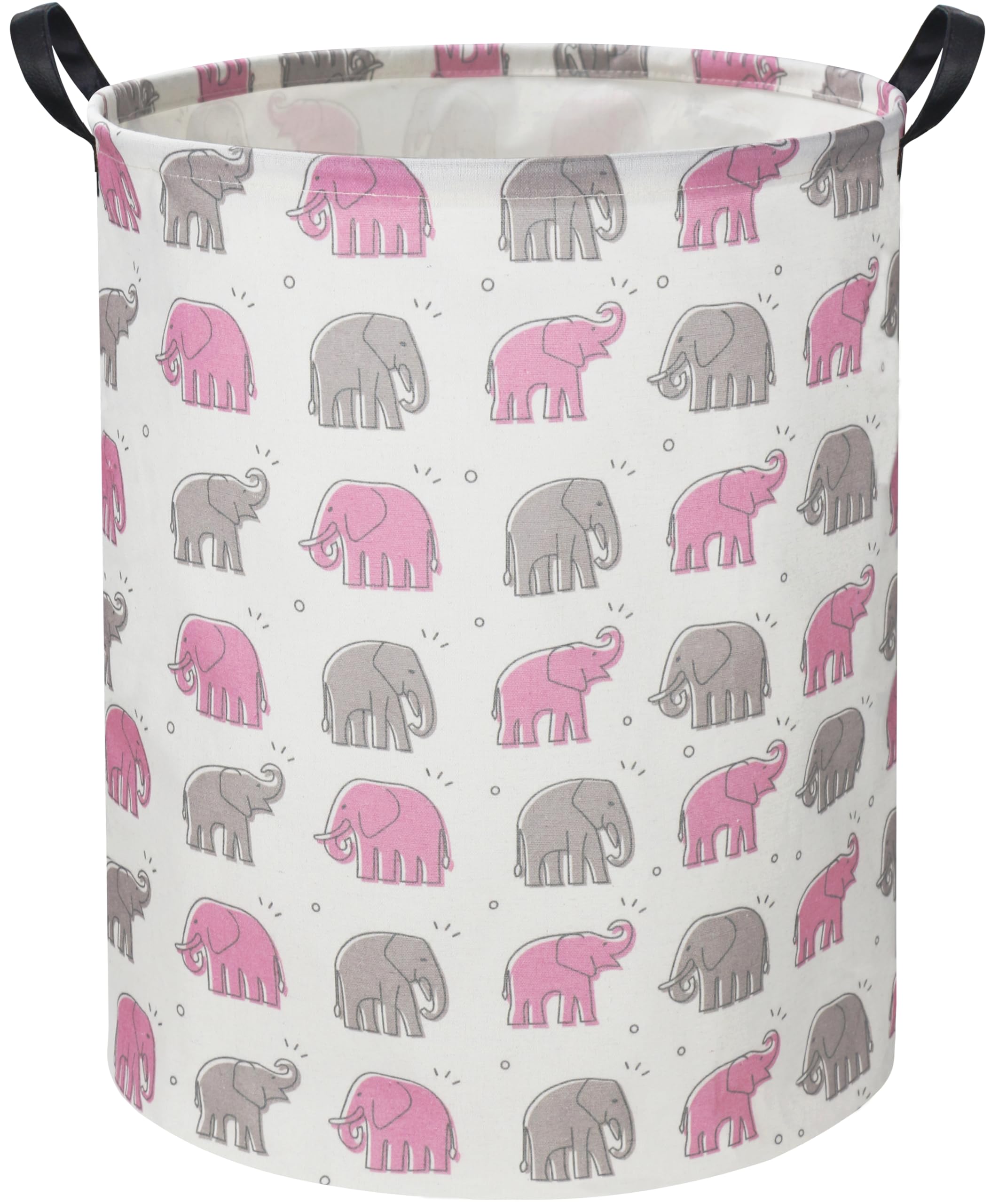 Elephant Baby Laundry Basket Pink Girls Hamper Elephant Toy Storage Bin for Girls Room Decor Baby Nursery Hamper Gift Baskets for Bedroom Bathroom(Line Elephant)