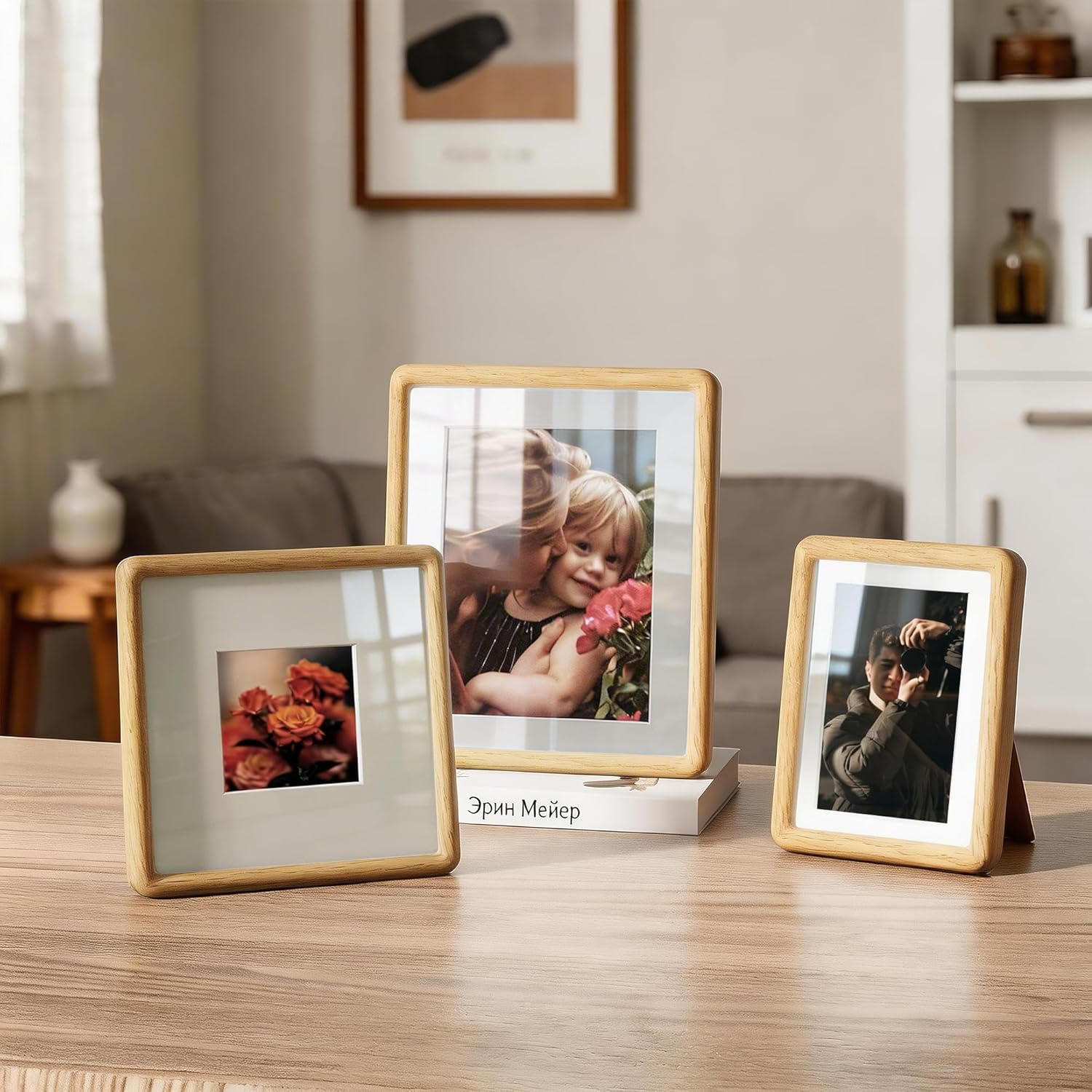 5x7 Picture Frame, Natural Solid White Oak Wood Photo Collage Frame with HD Tempered Glass, Rounded Corner Wooden Frame 5 x 7 Matted to 4x6, Gallery Wall Frames for Art, Wall or Tabletop Display