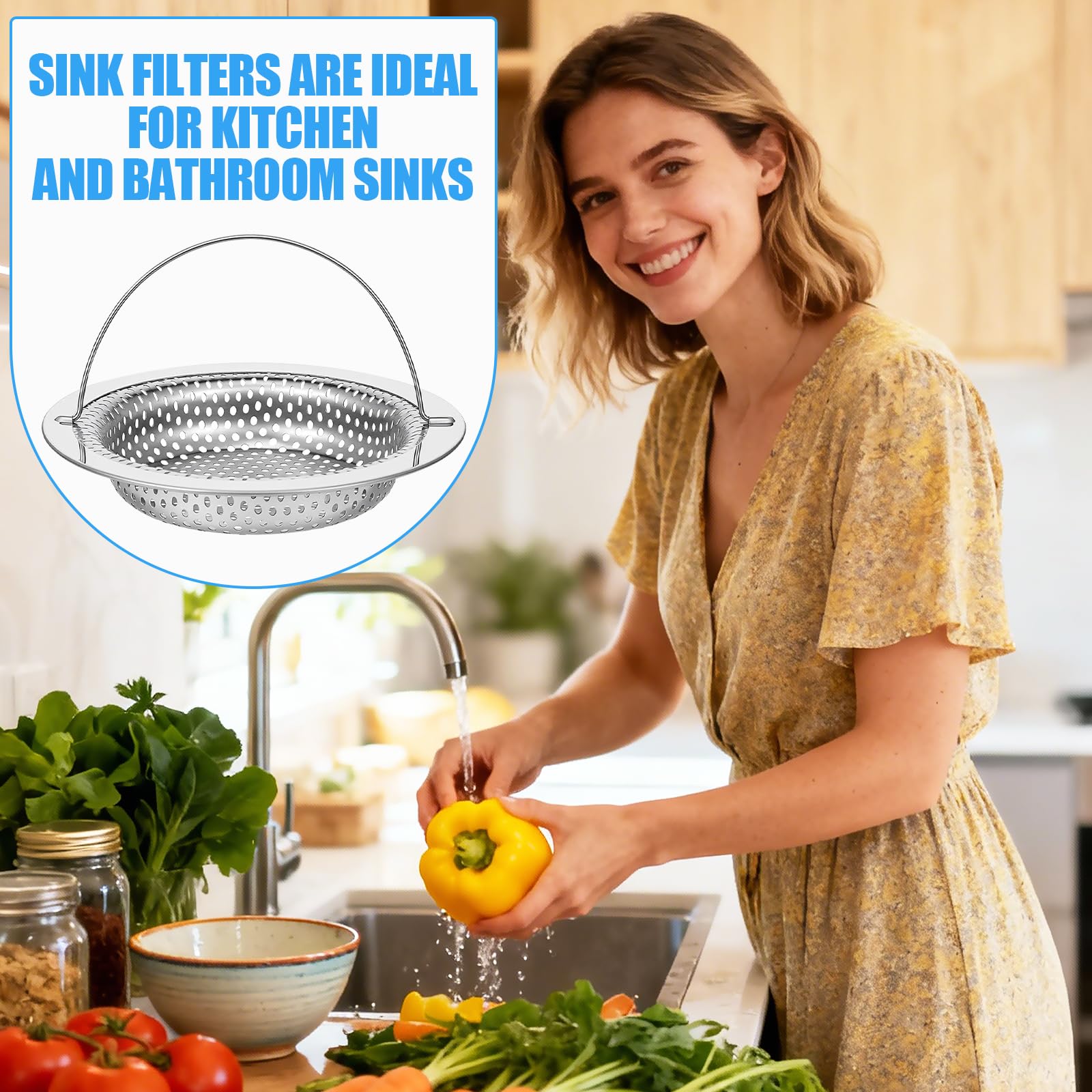 3 Pezzi Filtro Per Lavello Cucina, Filtro per Lavello da Cucina in Acciaio Inox, Filtros Scarico Bagno, Filtri Scarico Lavandino con Manic, per Raccogli Capelli, Residui, per Bagno e Cucina