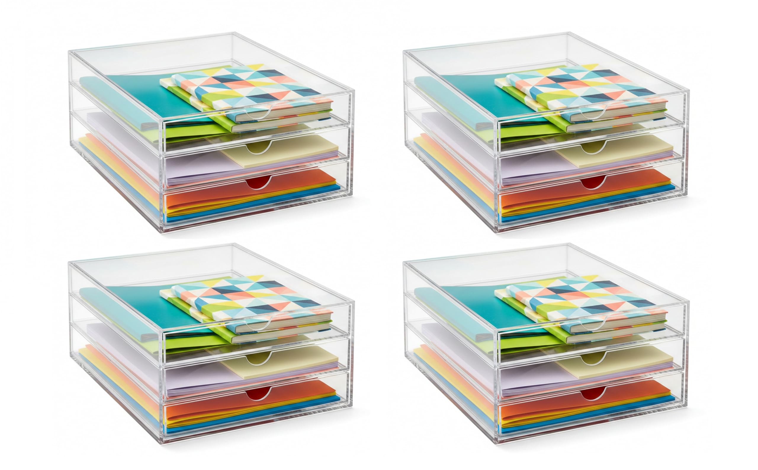 OSCO Portrait Clear Acrylic 3 Tier Paper Sorter 4 Pack, A4 Document Storage, Filing Drawers, Paperwork Organiser, Desk Tidy, Cosmetic Storage, Lego Sorter, Coffee Capsule Pods Holder โ image 1