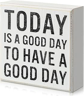 Positive Wood Sign Office Desk Decor 5x5 Inch Today Is a Good Day to Have a Good Day Wood Sign Motivational Desk Decor Cheerful Support Inspirational Gift for Home Office Table Shelf(White)