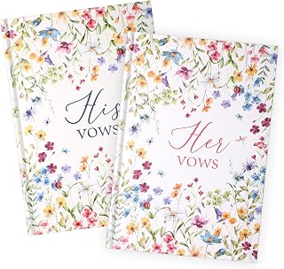 Engrowtic Set of 2 Vow Books His and Hers, Wedding Vow Books (6.06x4.17) Wedding Keepsake Essentials Elegant Bridal Shower Ceremony Gift Elopement Essentials (Colorful,Wildflowers)