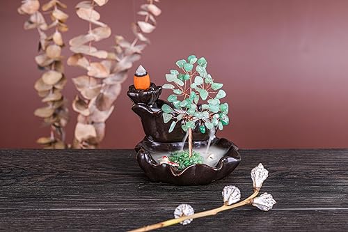 Miniatura 2 de CrystalTears Quemador de incienso de cascada de cristal para árbol de retorno, soporte de incienso de cerámica, aventurina verde, piedra de cristal