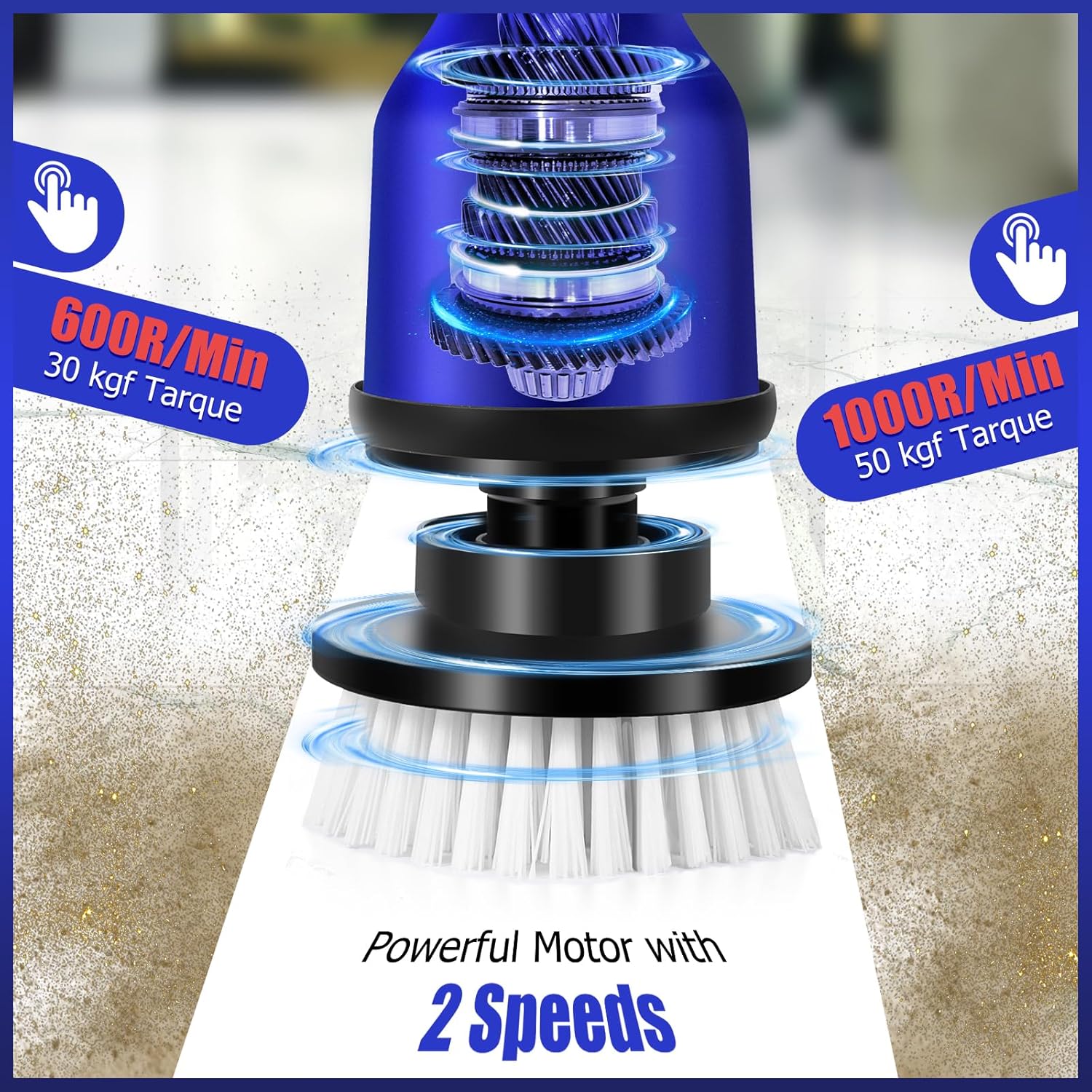 2 Batteries Electric Cleaning Brush for Bathroom, 1200RPM Power Cordless Spin Scrubber with 6 Replaceable Brush Heads and Telescopic Handle, 2 Speeds for Shower Bathtub Kitchen Window Car