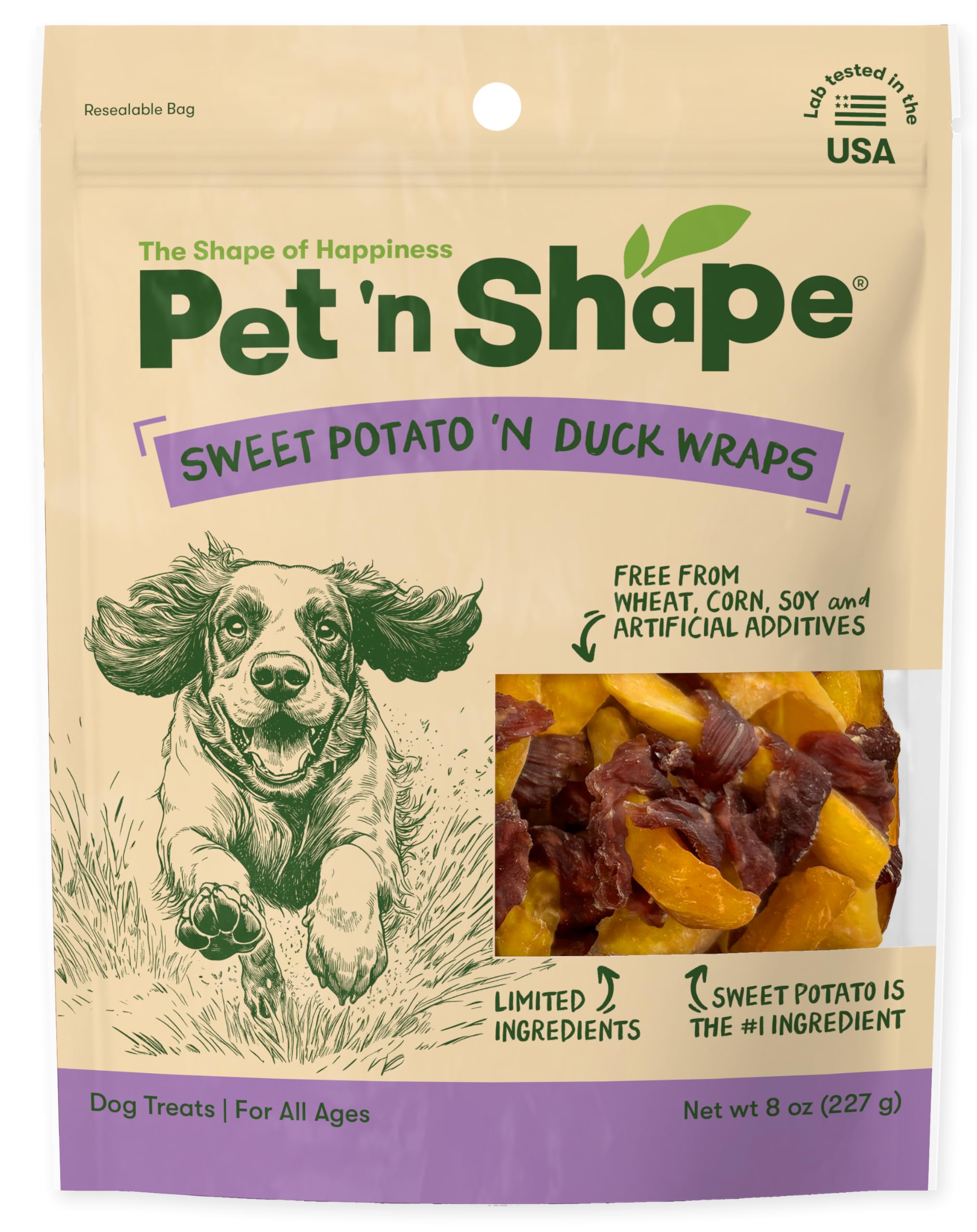 Pet 'n Shape Duck 'n Sweet Potato - Golosinas naturales para perros, pato, 8 onzas, 21208