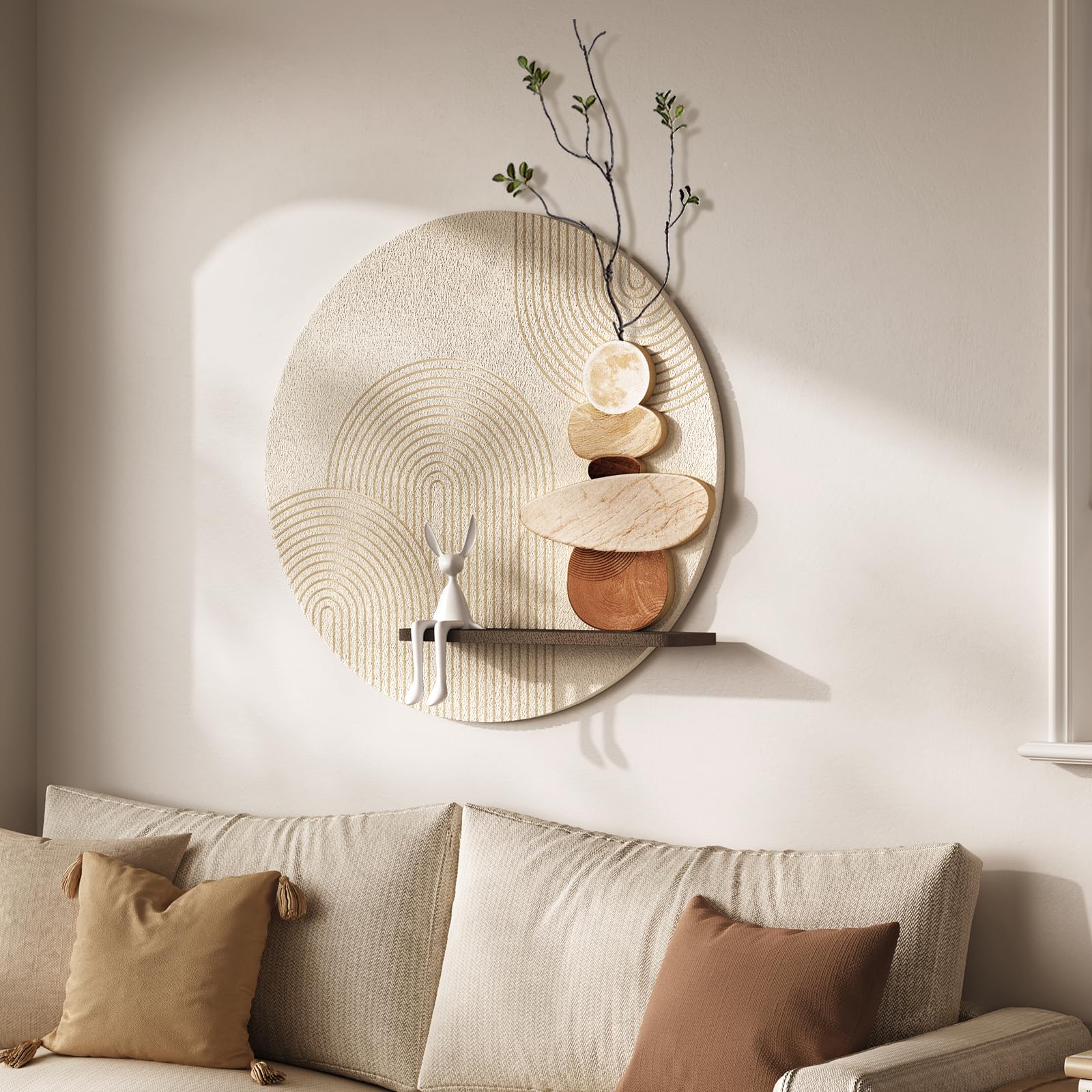 3d textured neutral abstract wall art decor with shelf, boho beige and brown artwork for walls, modern minimalist wall decor for living room, hallway, dining room, kitchen, bedroom, office 24x24 inch
