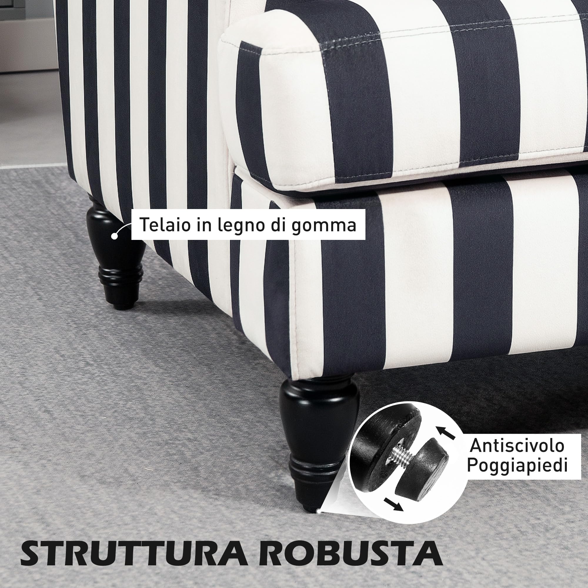 HOMCOM Poltrona da Salotto Grande 115x82x82 cm Nero e Bianco