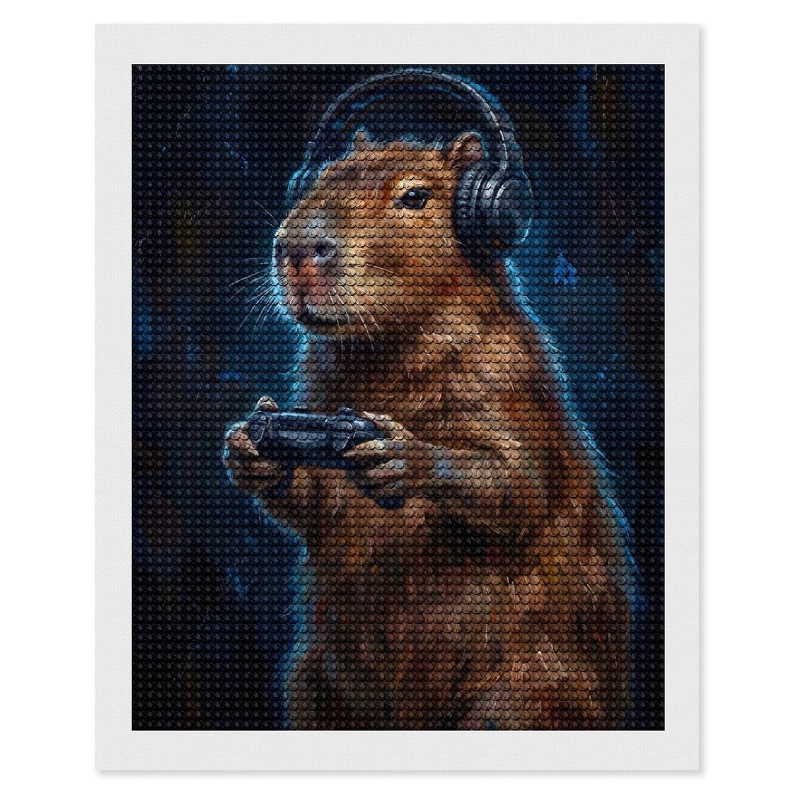 Junmoney Capybara Gamer Painting Full Drill Diamond Painting Kit 16"x20", Sparkling Round Gems, Decorate Your Room, Mindful Craft Activity