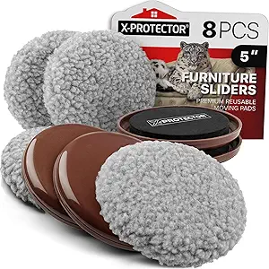 Furniture Sliders X-PROTECTOR - 4+4 Pack 5” - Multi-Surface Furniture Sliders for Carpet & Hard Floors - 4 Furniture Movers for Carpeted Floors and 4 Hardwood Socks - Move Your Furniture Easily!
