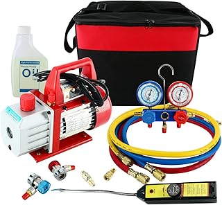 YaeTek 4CFM 1/3HP Rotary Vane Air Vacuum Pump HVAC A/C Refrigeration Kit AC Manifold Gauge Set w/Leak Detector R410a R134a R12 R22 R404
