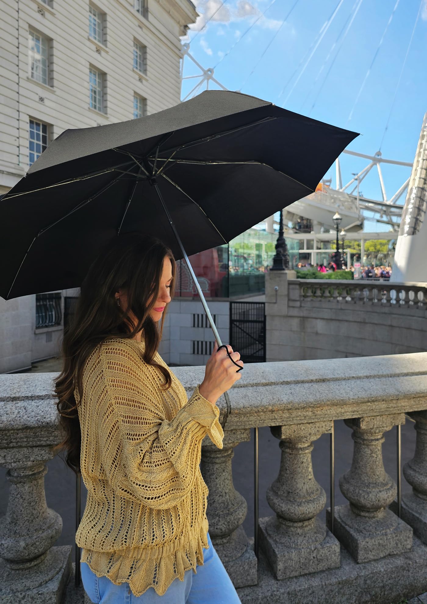 Fulton Fulton Stowaway Deluxe czarny unisex parasol dla dorosłych, Czarny deluxe, Jeden rozmiar, Składany parasol