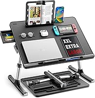 SAIJI X-Large Adjustable Laptop Bed Tray Desk: Foldable with Storage Drawer, Bookstand for Bed, Couch, Gaming, Work (Black)