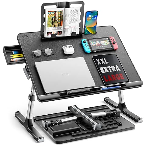 Laptop Bed Tray Desk SAIJI X-Large Adjustable Laptop Table Foldable Laptop Desk with Storage Drawer and Bookstand for