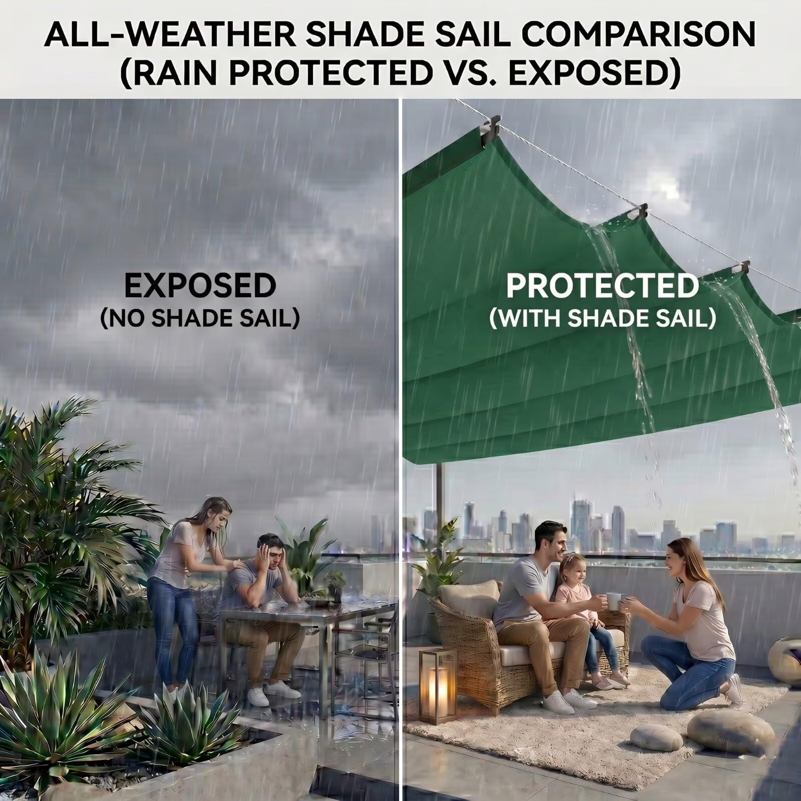Toldo Vela Rectangular de Tela Oxford 100x600cm Verde Oscuro Impermeable y Antidesgarro,Malla Sombreo Exterior con Ojales de Acero,Vela Sombra Exterior para Jardín y Terraza