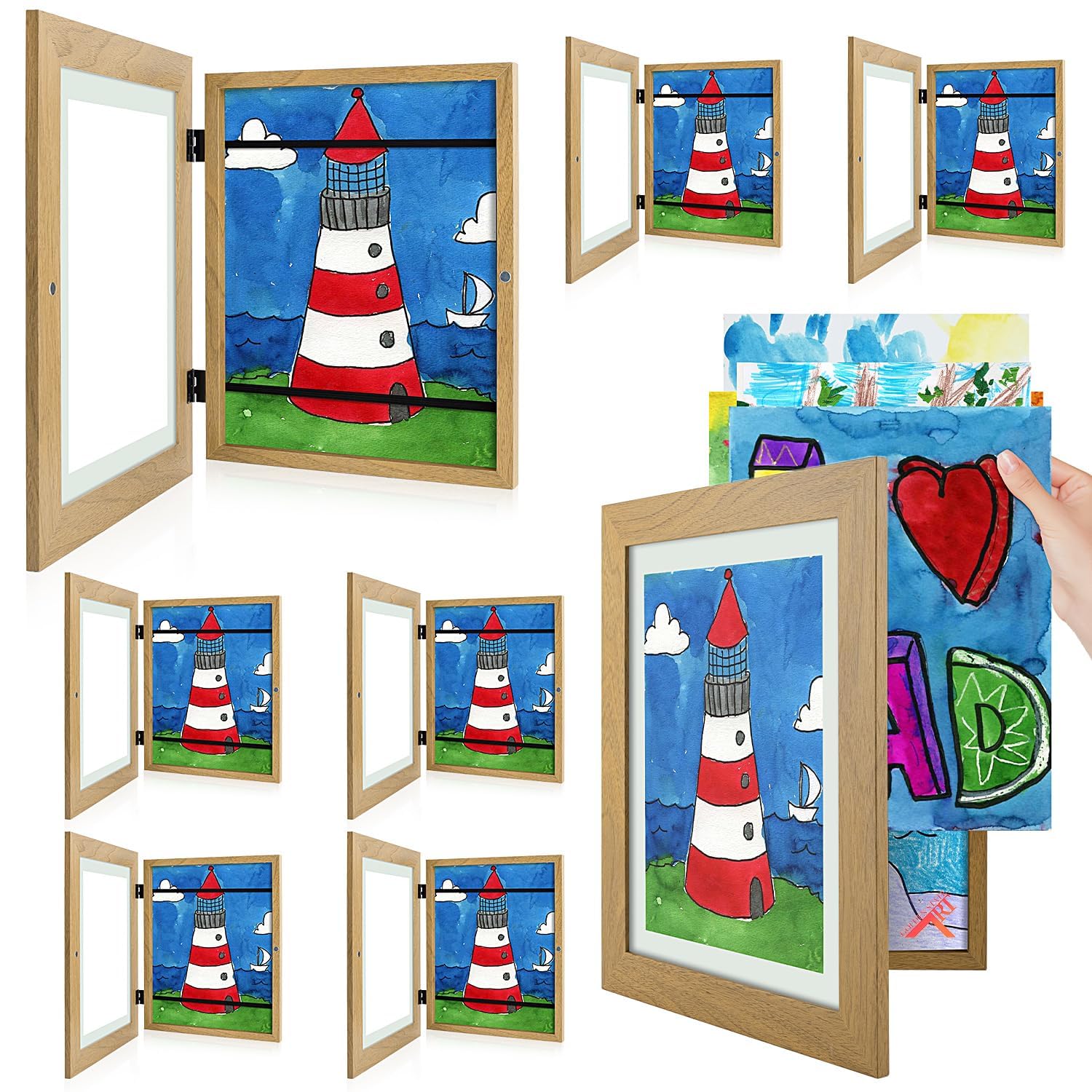 8 Pack 8.5x11 Front-Opening Kids Artwork Frames Changeable (Brown)