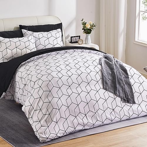 SLEEP ZONE Juego de funda de edredón con estampado de cubo infinito tamaño Queen con cierre de cremallera y 8 lazos en las esquinas, suave y