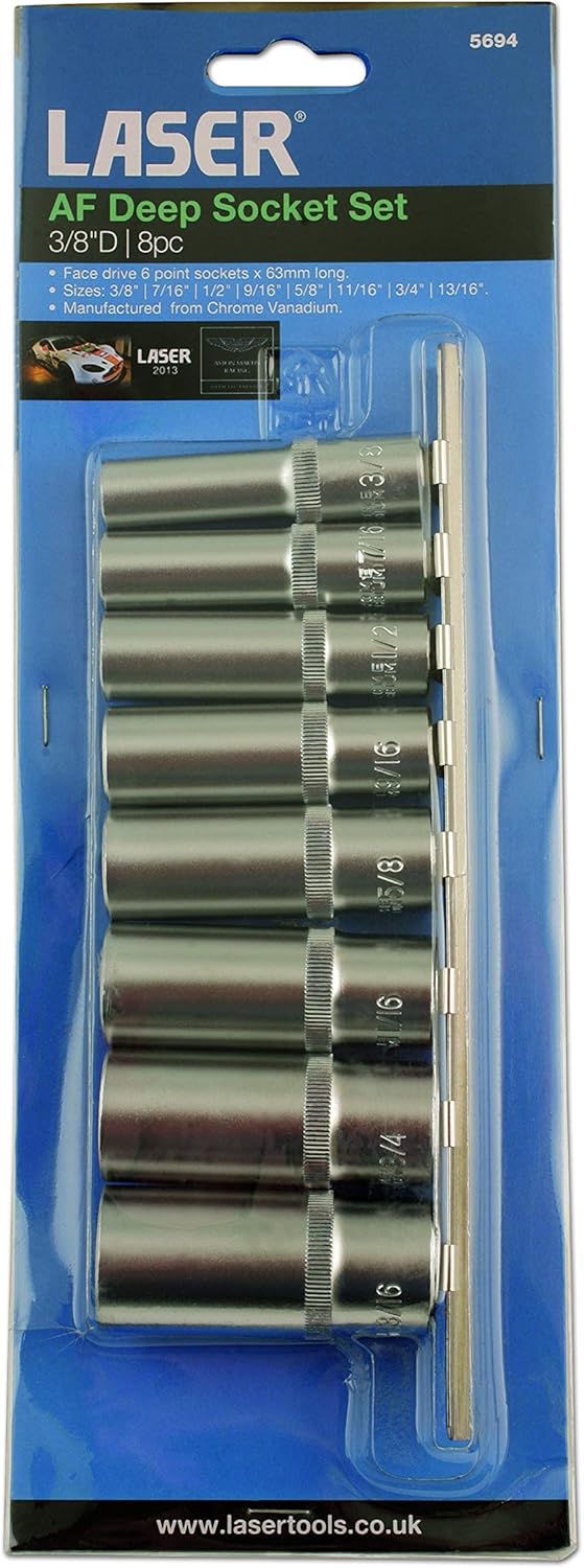 Laser 5694 AF Deep Socket, 3/8-inch Dia, Set of 8