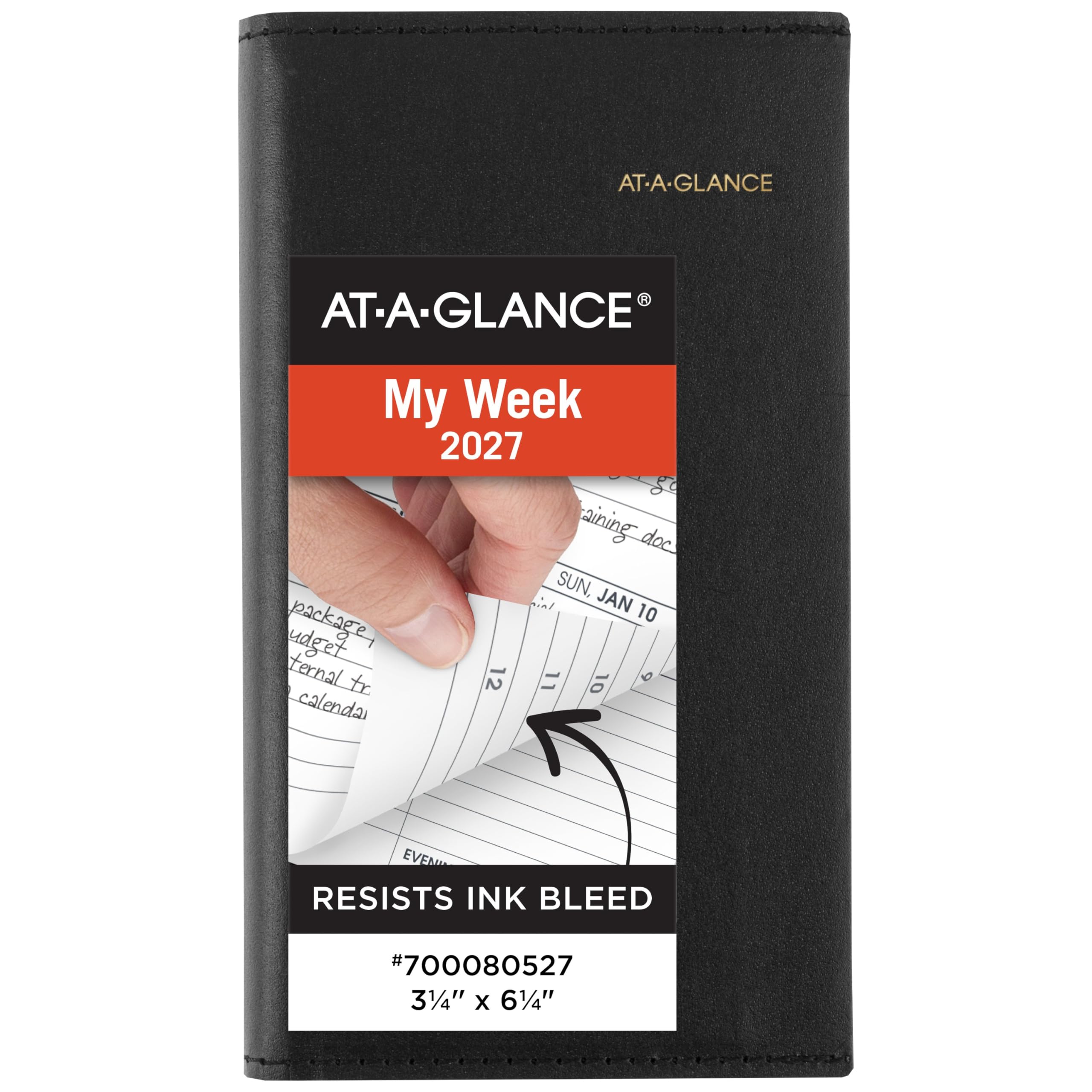 AT-A-GLANCE Agenda settimanale 2027, ricaricabile, 8,3 x 15,9 cm, formato tascabile, ogni ora, nero (700080527)