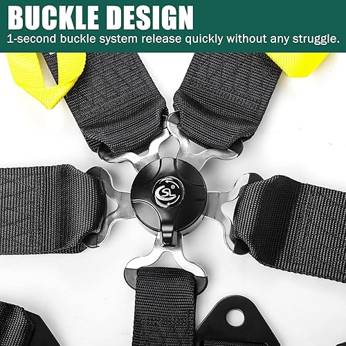Miniatura 2 de BESTZHEYU Arnés de carreras de 5 puntos SFI, 1 cinturón de carreras negro, juegos de arnés de 5 puntos con almohadillas de hombro ultra cómodas y