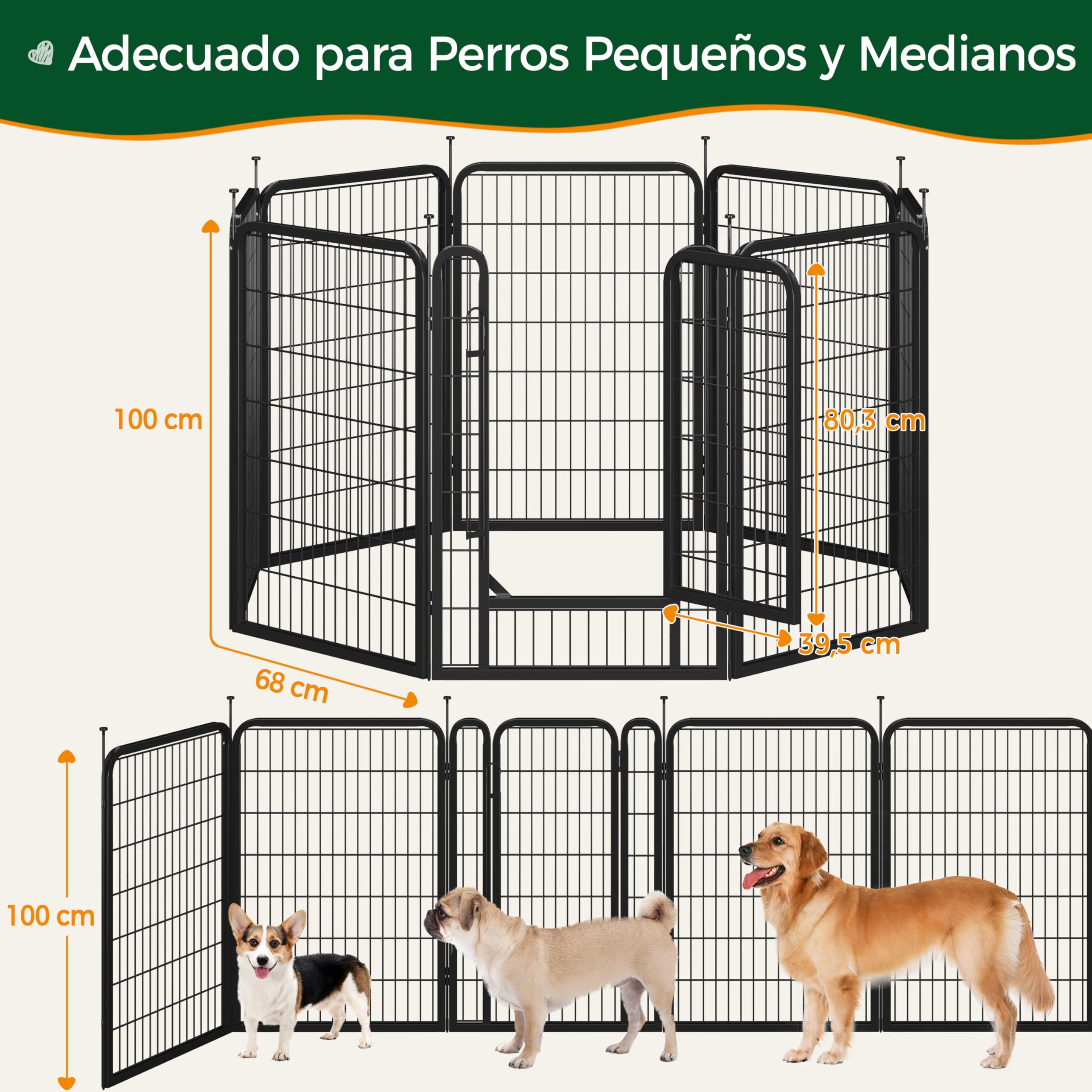 Yaheetech Parque para Perros 8 Paneles de 100 cm de Altura Barras de Conexión con Cabeza Redonda con un Único Pestillo Integrado Corralito para Perros Plegable para Casa y Jardín
