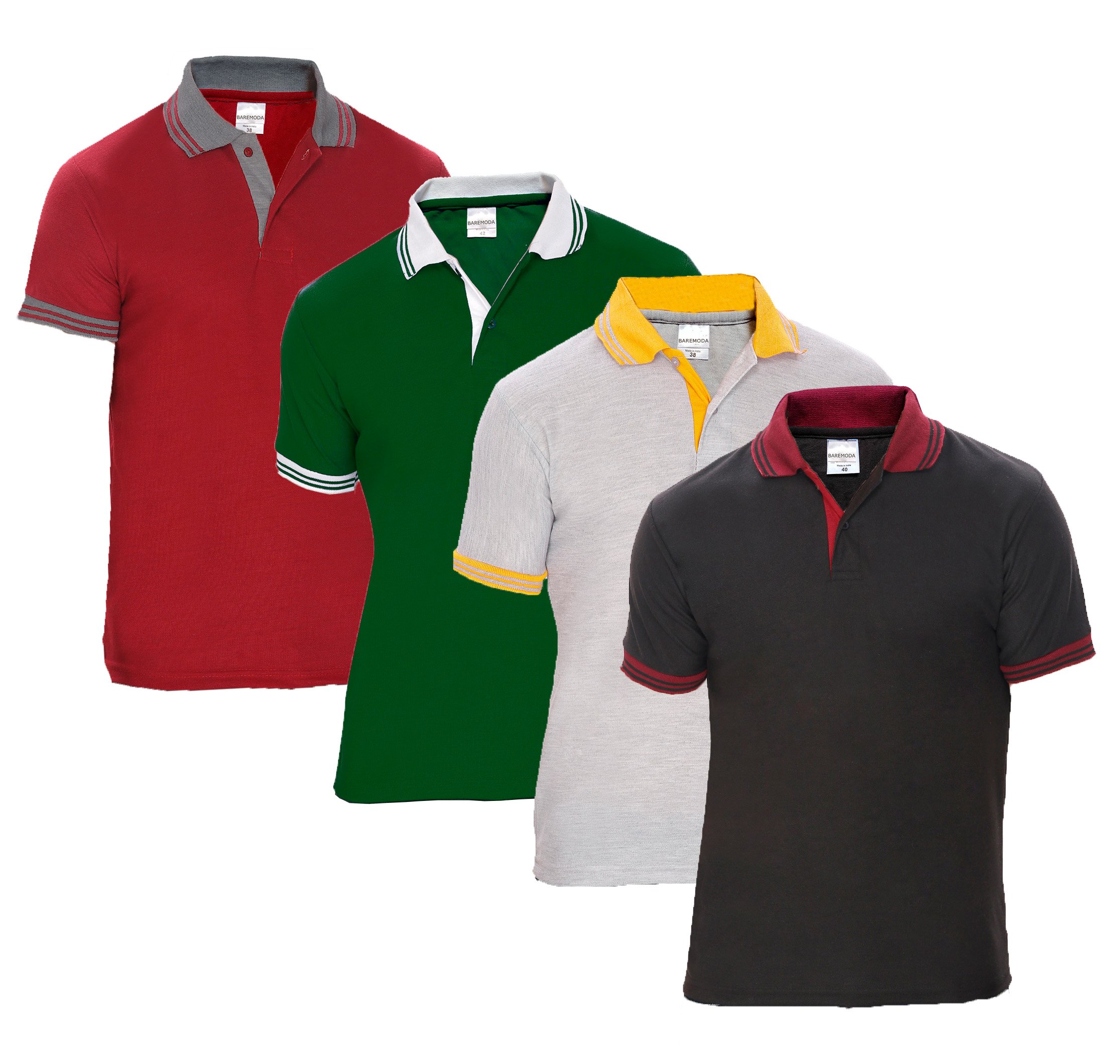 Men's Polo T Shirt Black Grey Dark Green and Maroon Combo Pack of 4